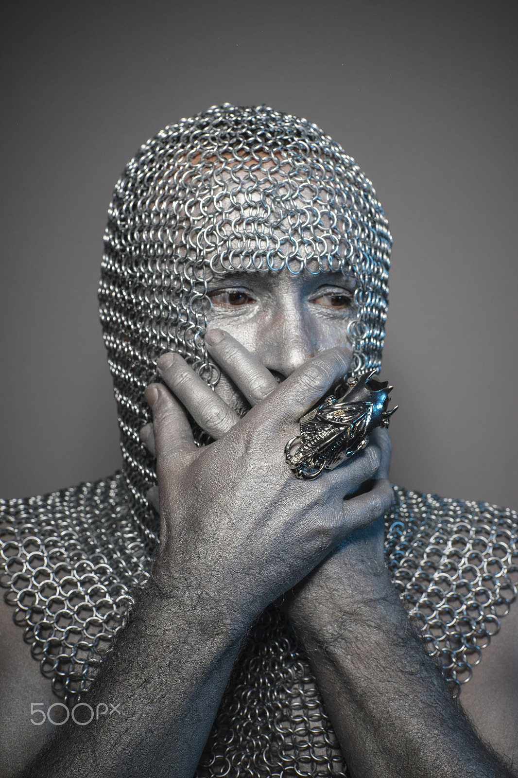 Sony a7 + Sony DT 50mm F1.8 SAM sample photo. Knight, man in chain mail and leather painted silver, medieval w photography