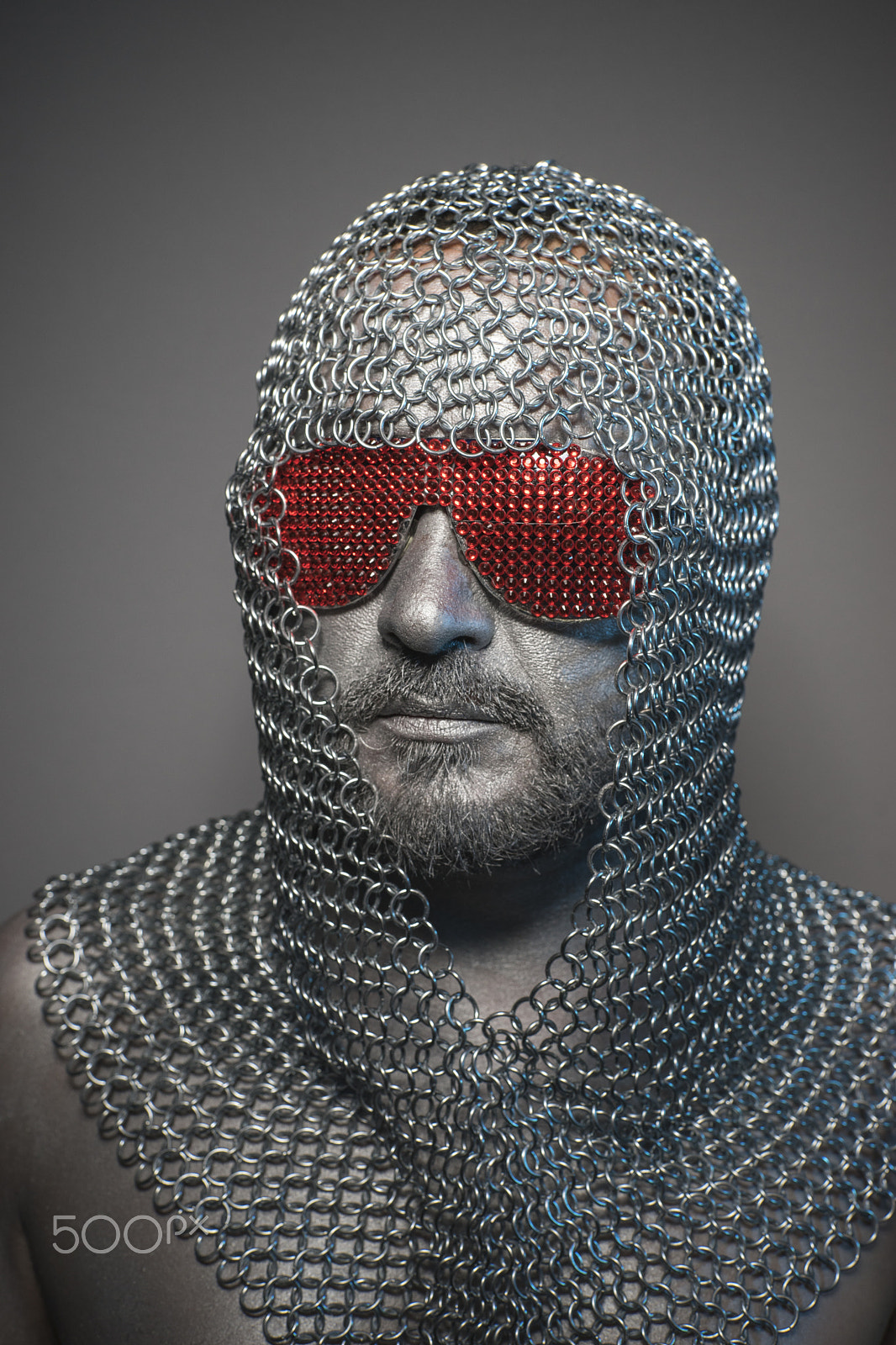 Sony a7 + Sony DT 50mm F1.8 SAM sample photo. Man in chain mail and leather painted silver, medieval warrior photography