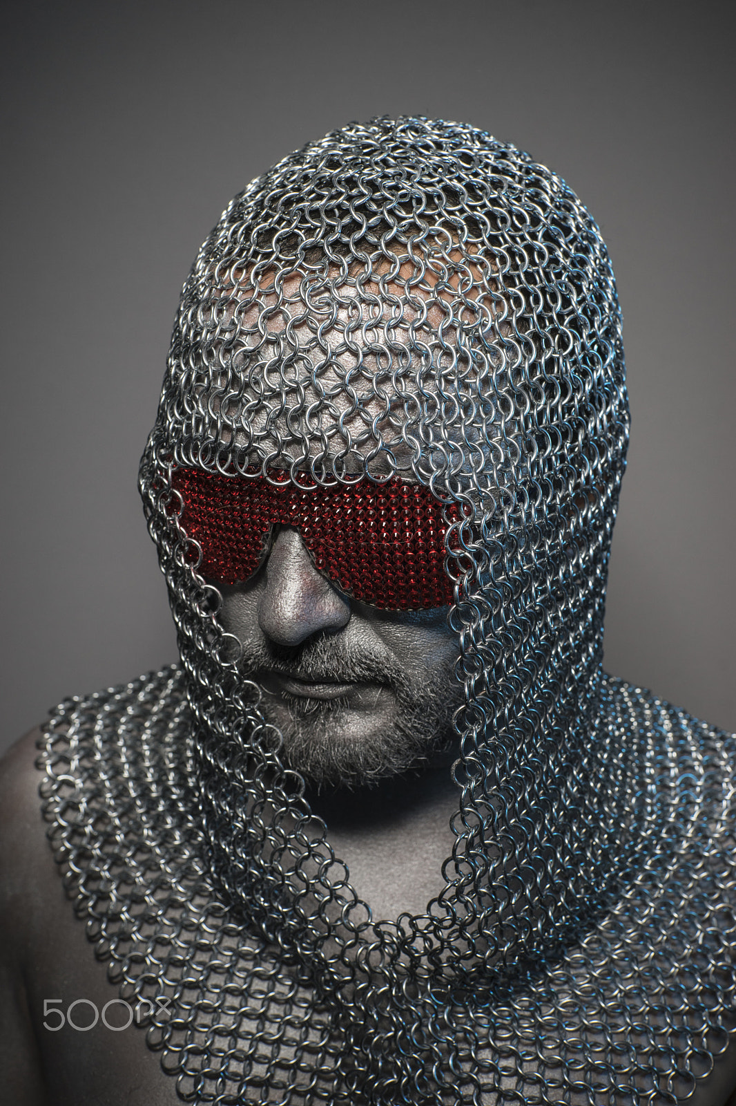Sony a7 + Sony DT 50mm F1.8 SAM sample photo. Shield, man in chain mail and leather painted silver, medieval w photography