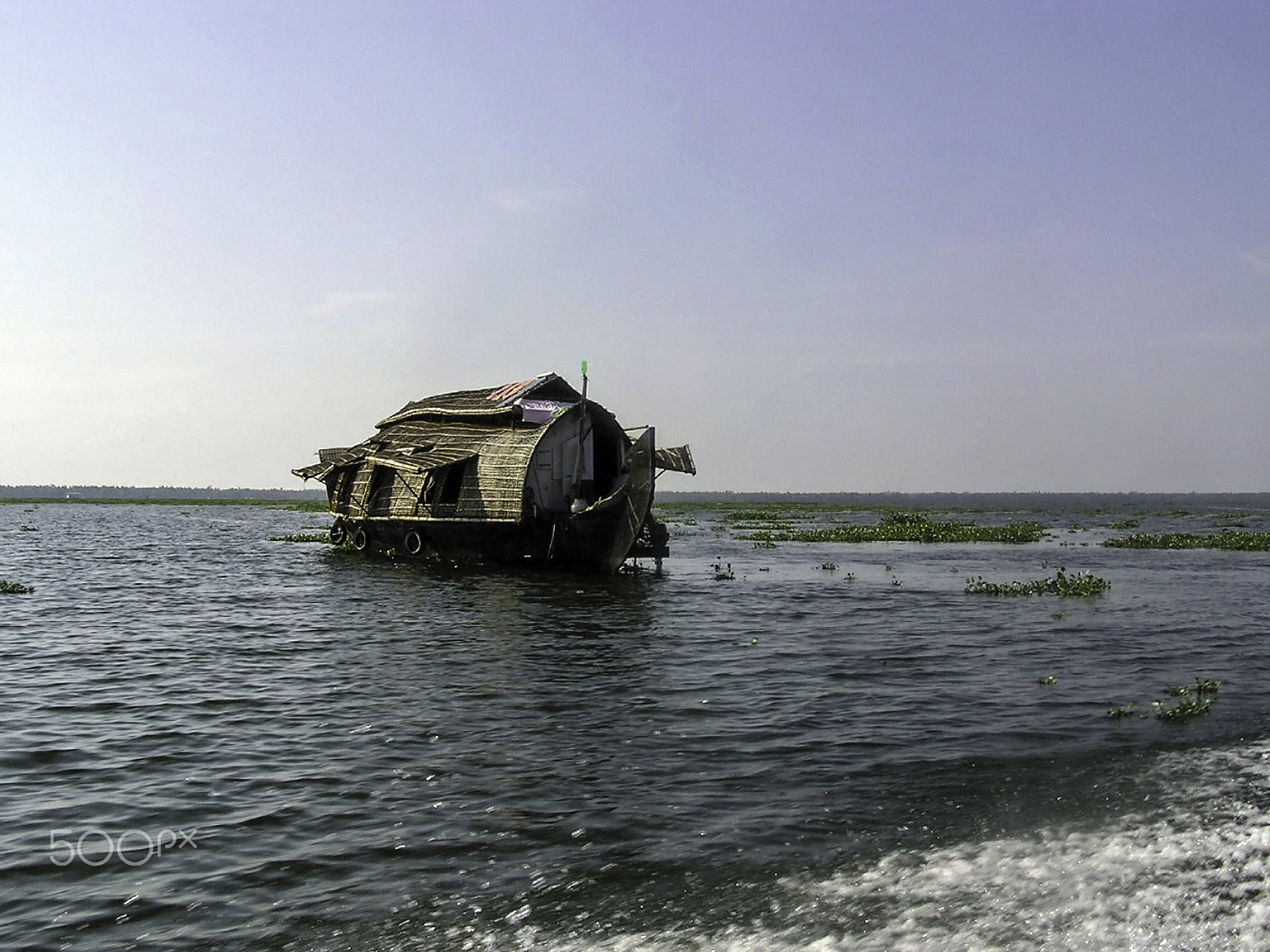 Olympus C750UZ sample photo. A houseboat moving placidly through a coastal lagoon in alleppey photography