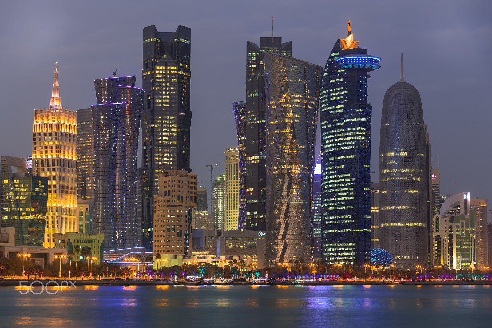 Sony a7R II + Canon EF 70-200mm F4L USM sample photo. Doha city lights photography