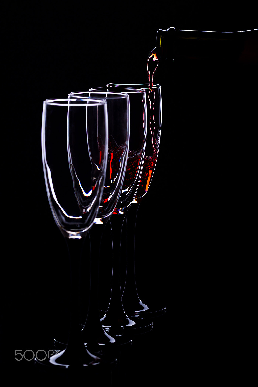 Canon EOS-1D Mark IV sample photo. Wine glasses with wine bottle on a black background, minimalism, photography