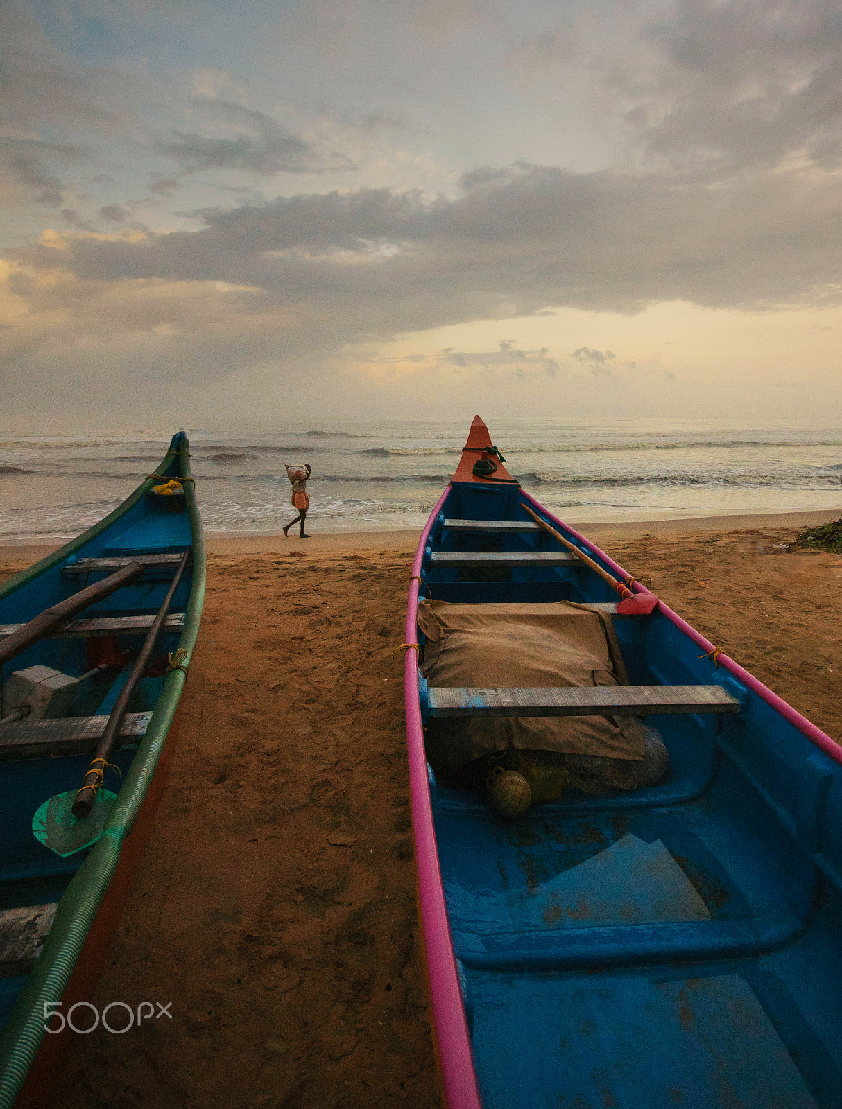 Sony ILCA-77M2 sample photo. Morning- fisherman with load and boats photography