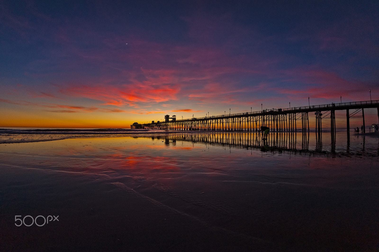 Nikon D700 sample photo. Fiery sunset at the pier in oceanside - january 30, 2017 photography