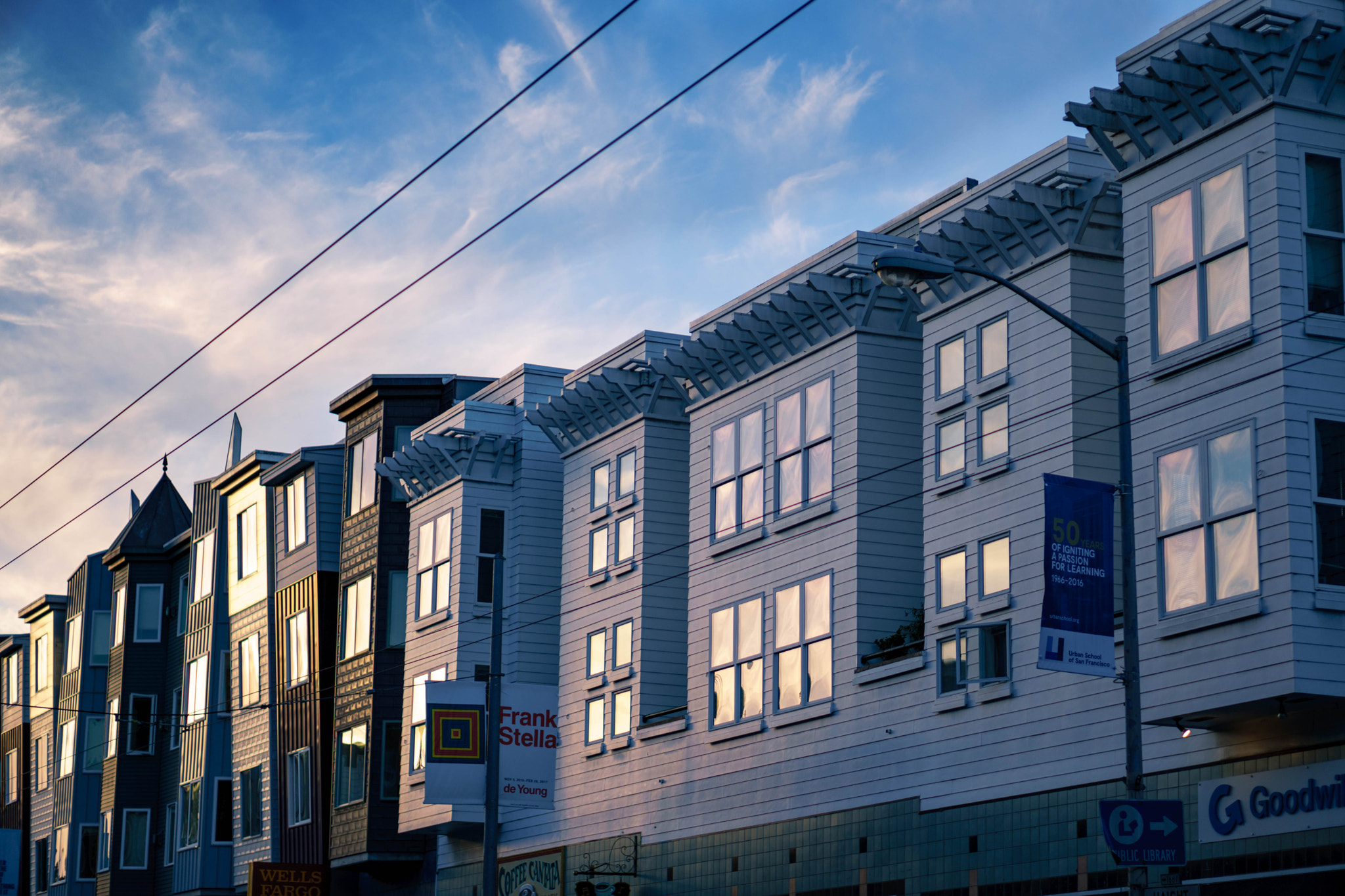 E 50mm F1.8 OSS sample photo. Haight row building photography