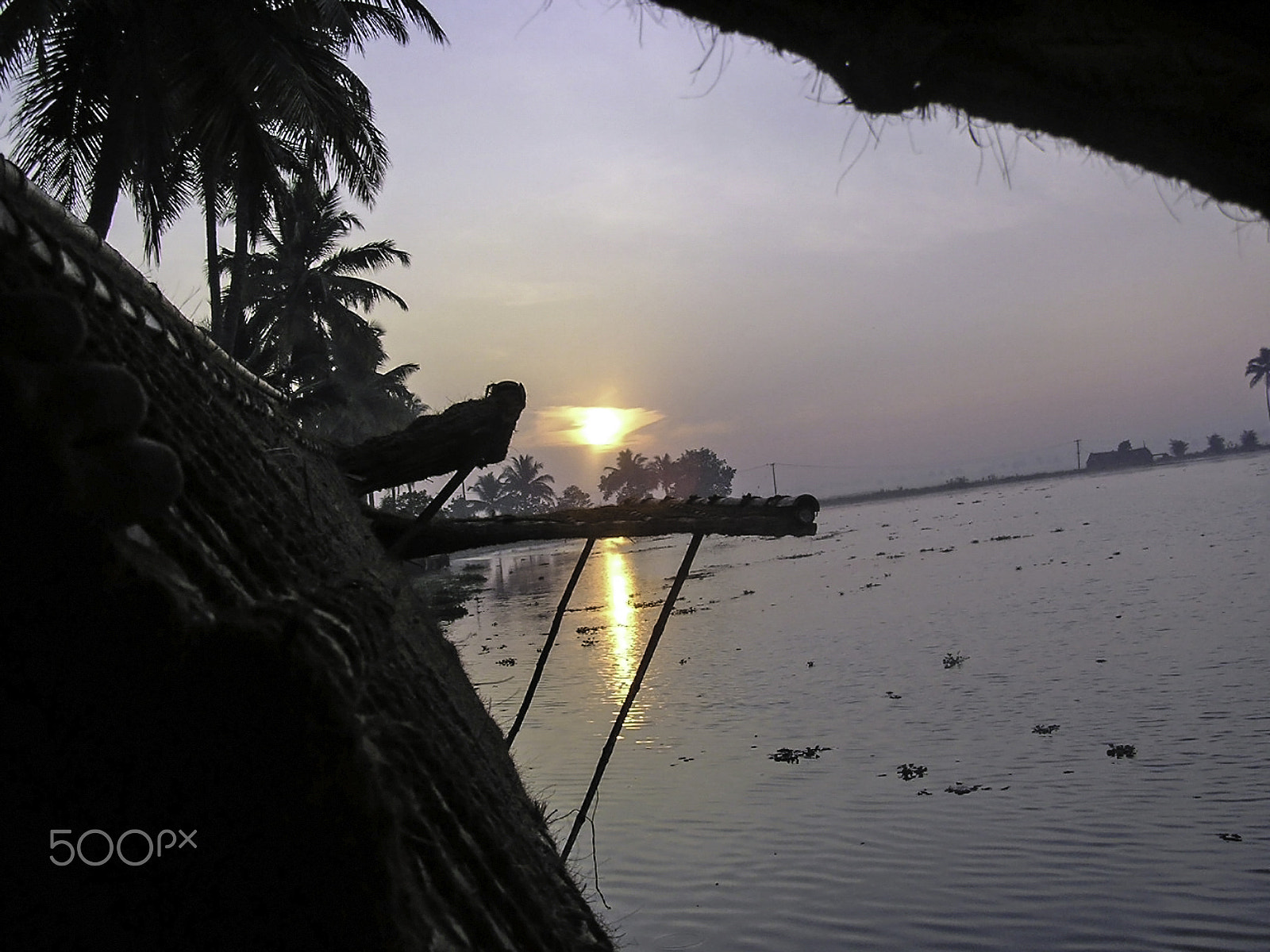 Olympus C750UZ sample photo. View of sunrise from the window of a houseboat in kerala, india photography
