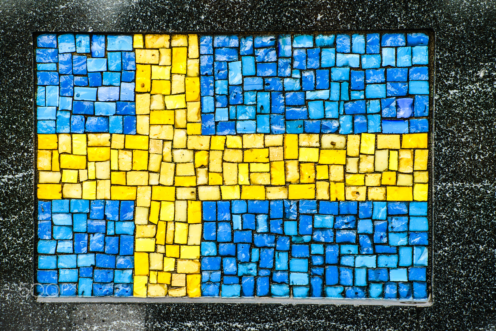 Sony a7 II + Tamron SP 70-300mm F4-5.6 Di USD sample photo. Swedish flag made of little mosaic tiles photography