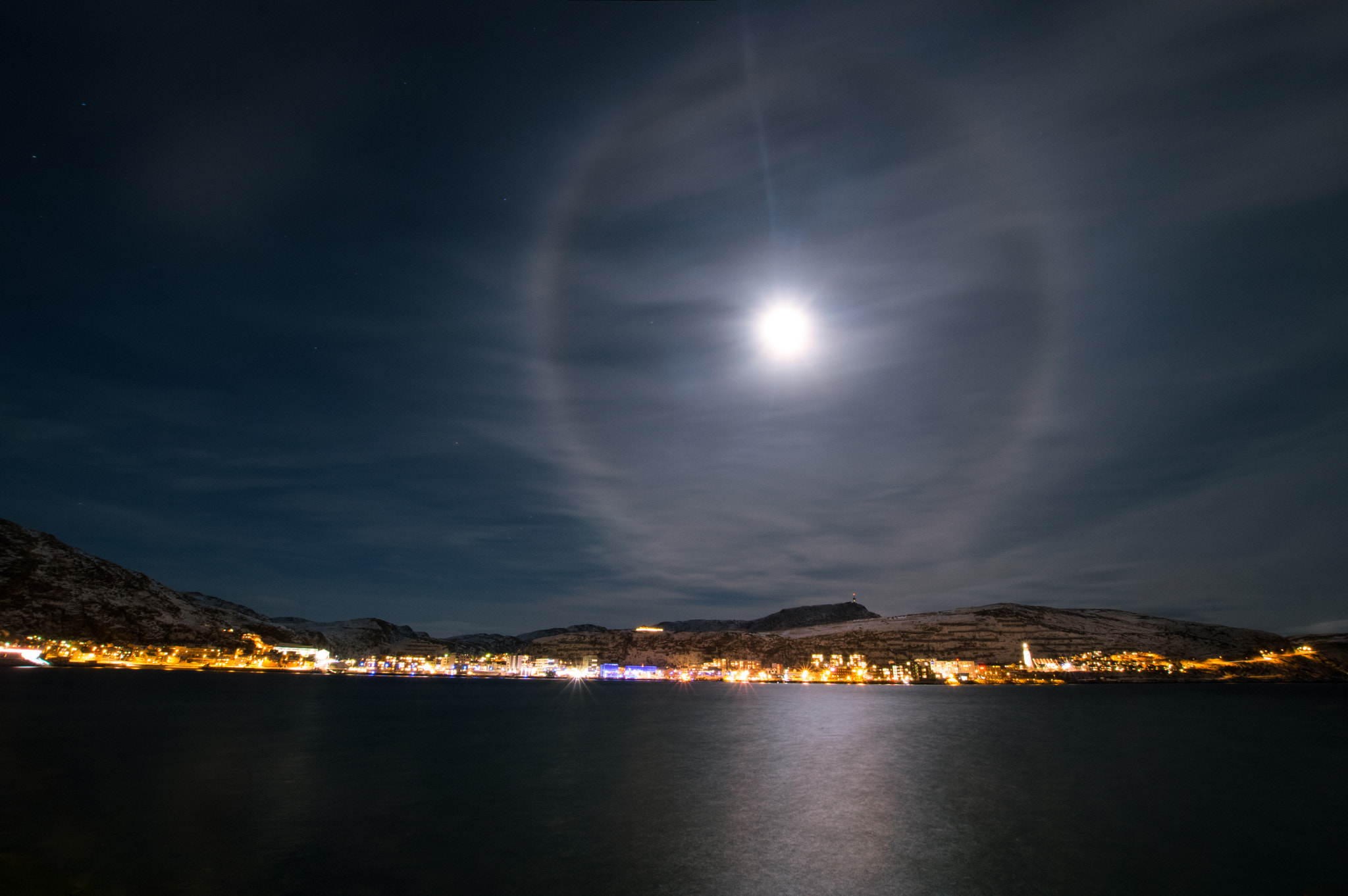 Pentax K-3 sample photo. Supermoon halo over arctic city photography