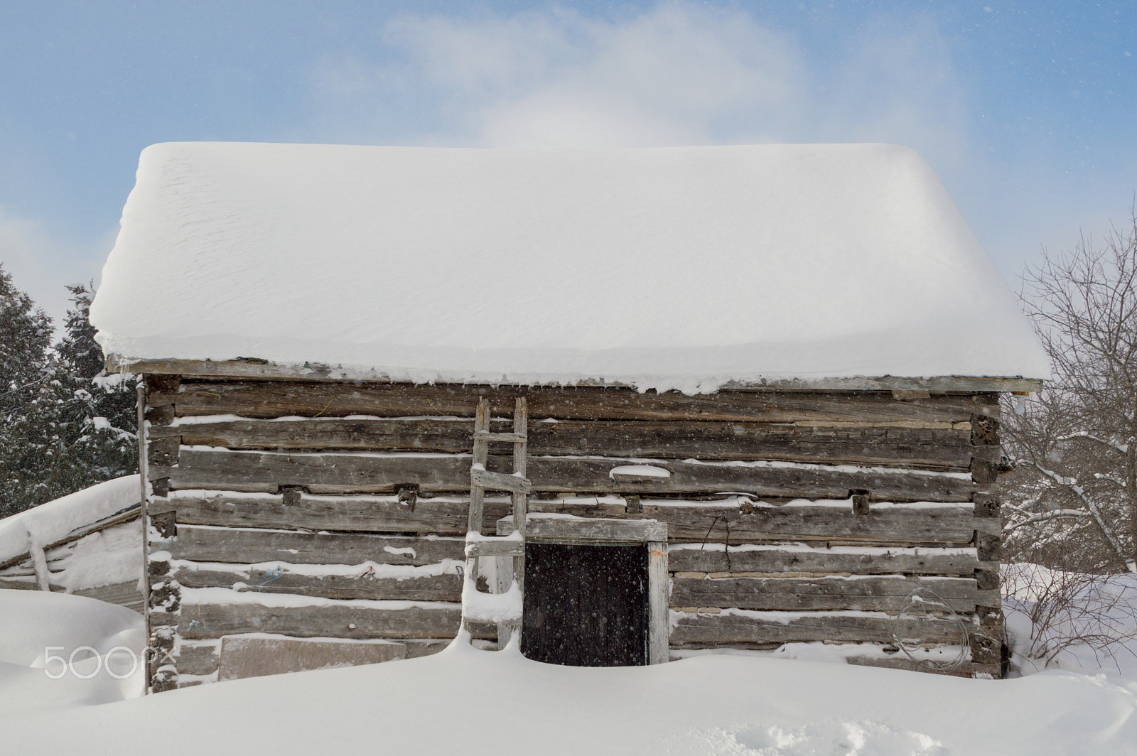 Nikon D3200 sample photo. Cute rustic log cabin in the snow with more flakes falling and b photography