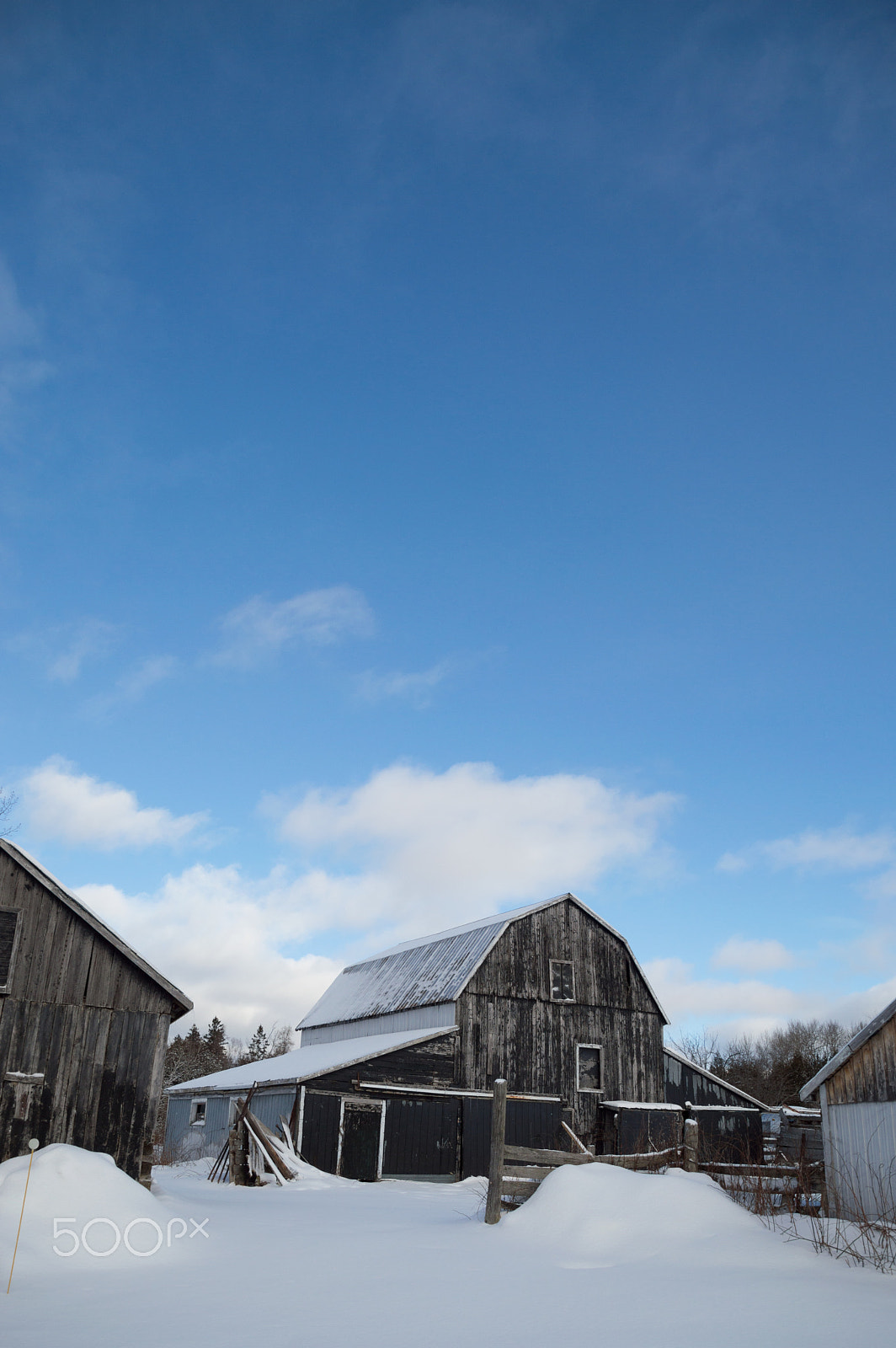 Nikon D3200 sample photo. Old barn and farm buildings on a sunny winter day with snow land photography