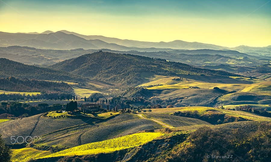 Sony a7R II + Canon EF 24-105mm F4L IS USM sample photo. Tuscany winter panorama. italy photography