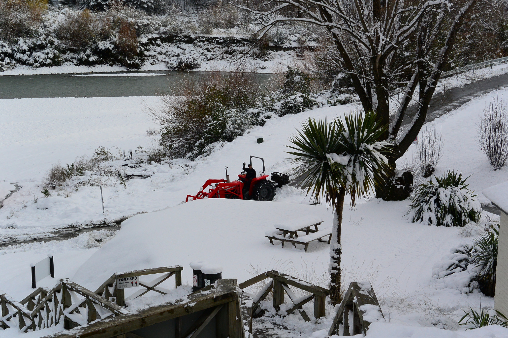 Nikon 1 AW1 sample photo. Shotover jet beach winter tractor photography