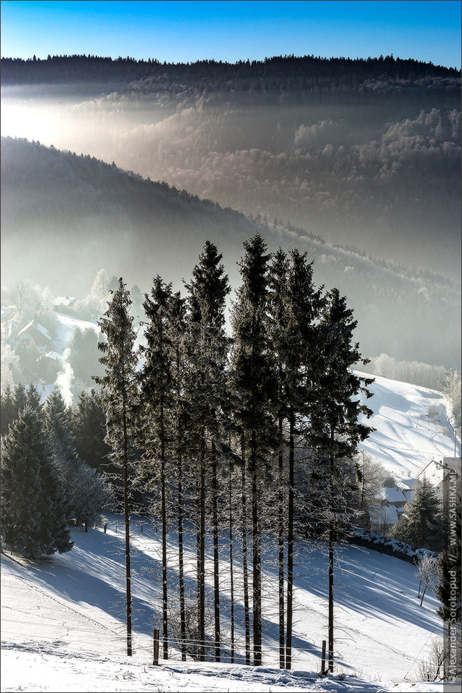 Sony a99 II sample photo. Winter morning. mountains landscape aerial view. picturesque and photography