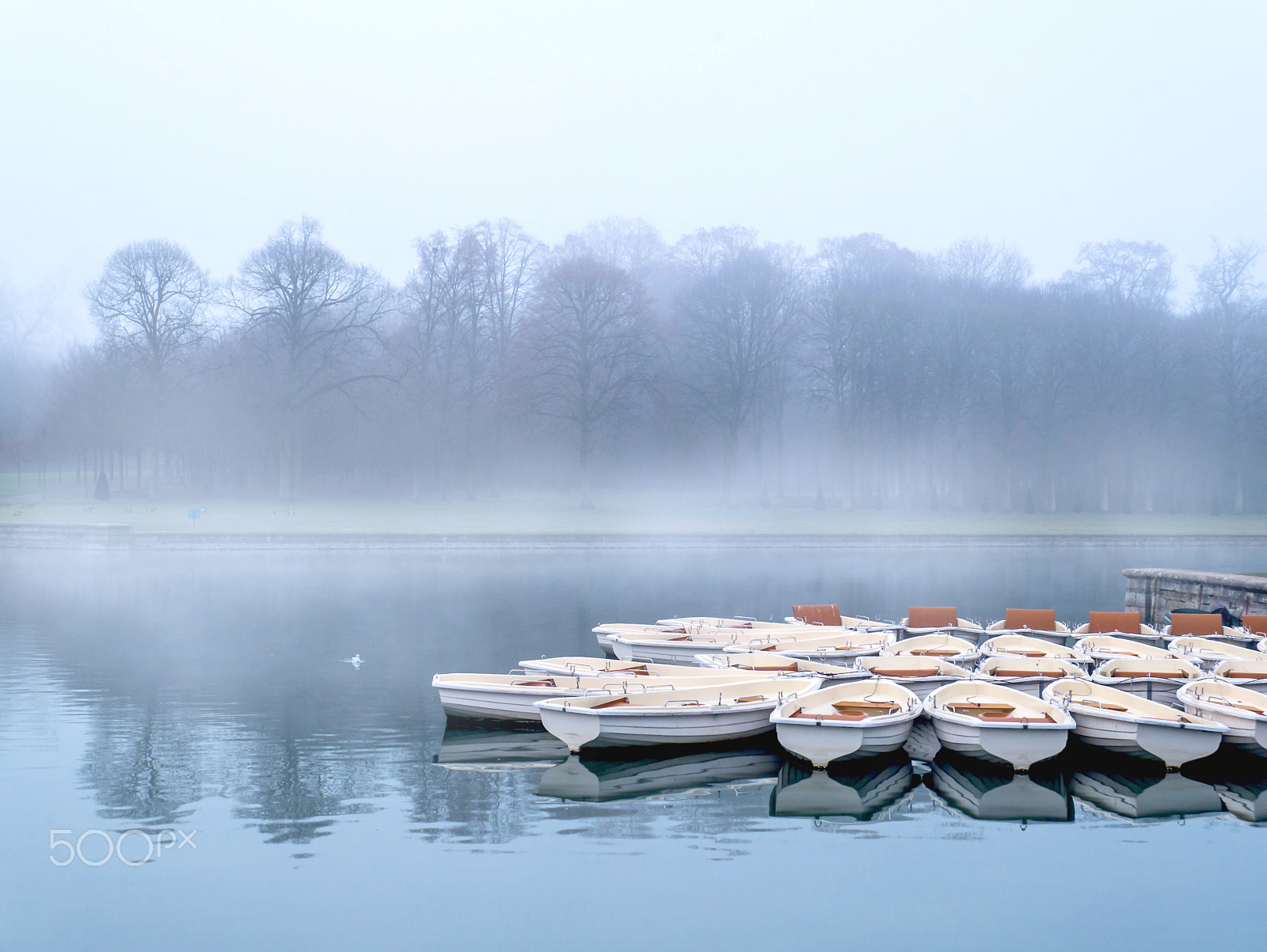 Panasonic Lumix DMC-GX7 sample photo. Canoes on a foggy lake 01 photography