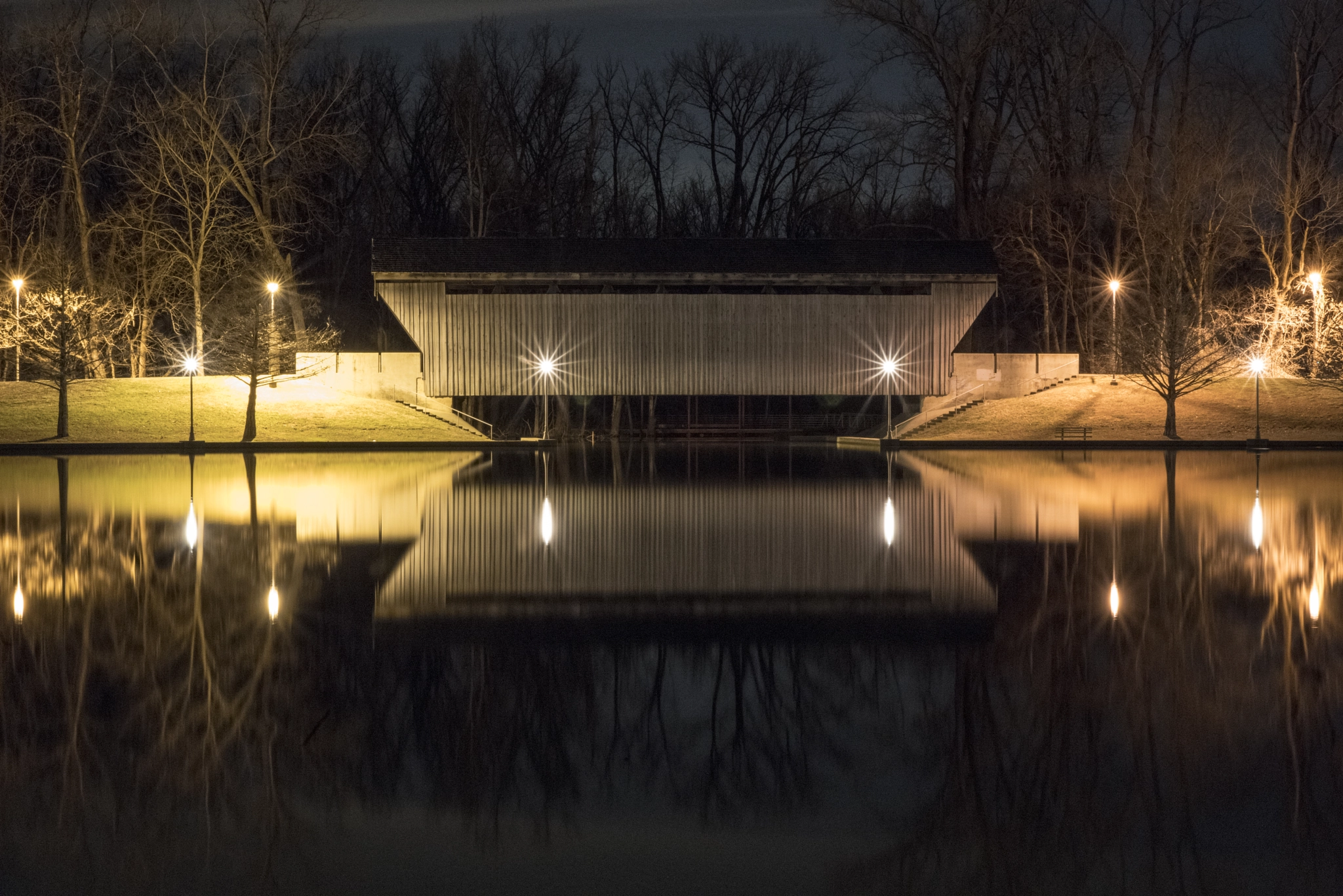 Pentax K-1 sample photo. Covered bridge at night photography