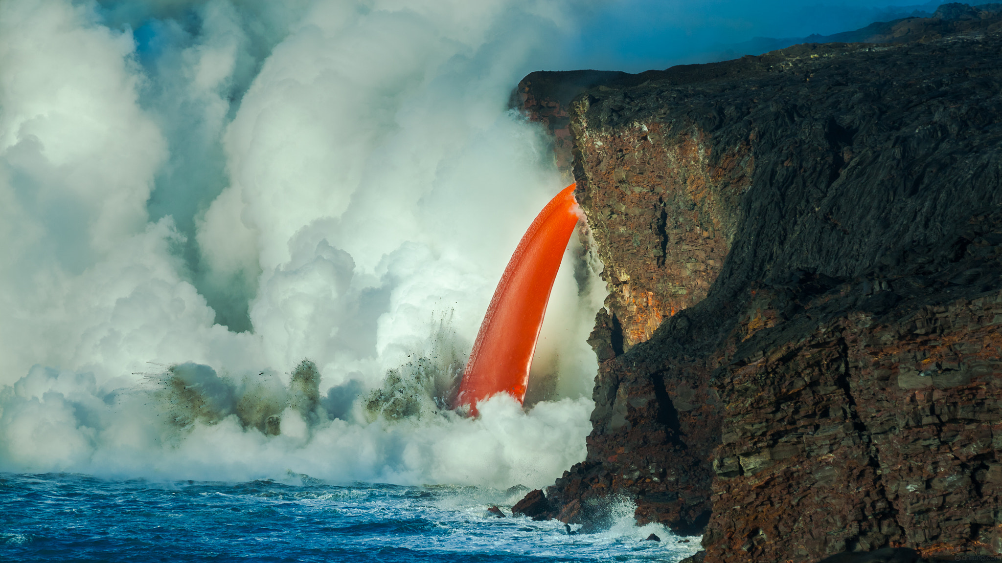 Canon EOS 5D Mark II + Canon EF 70-200mm F2.8L IS II USM sample photo. Lava waterfall kilauea volcano hawaii photography