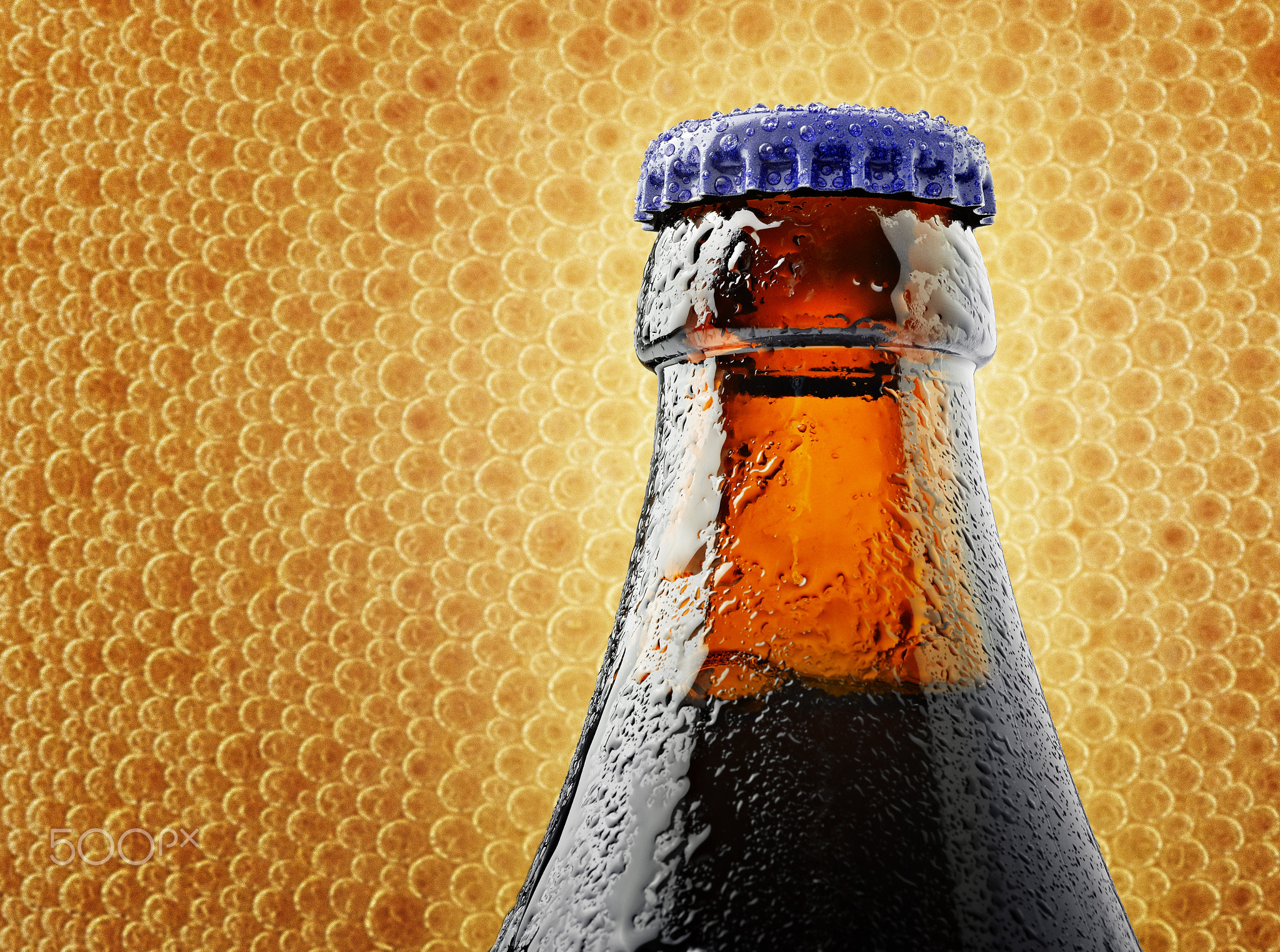 Neck of a trappist beer bottle with a lid