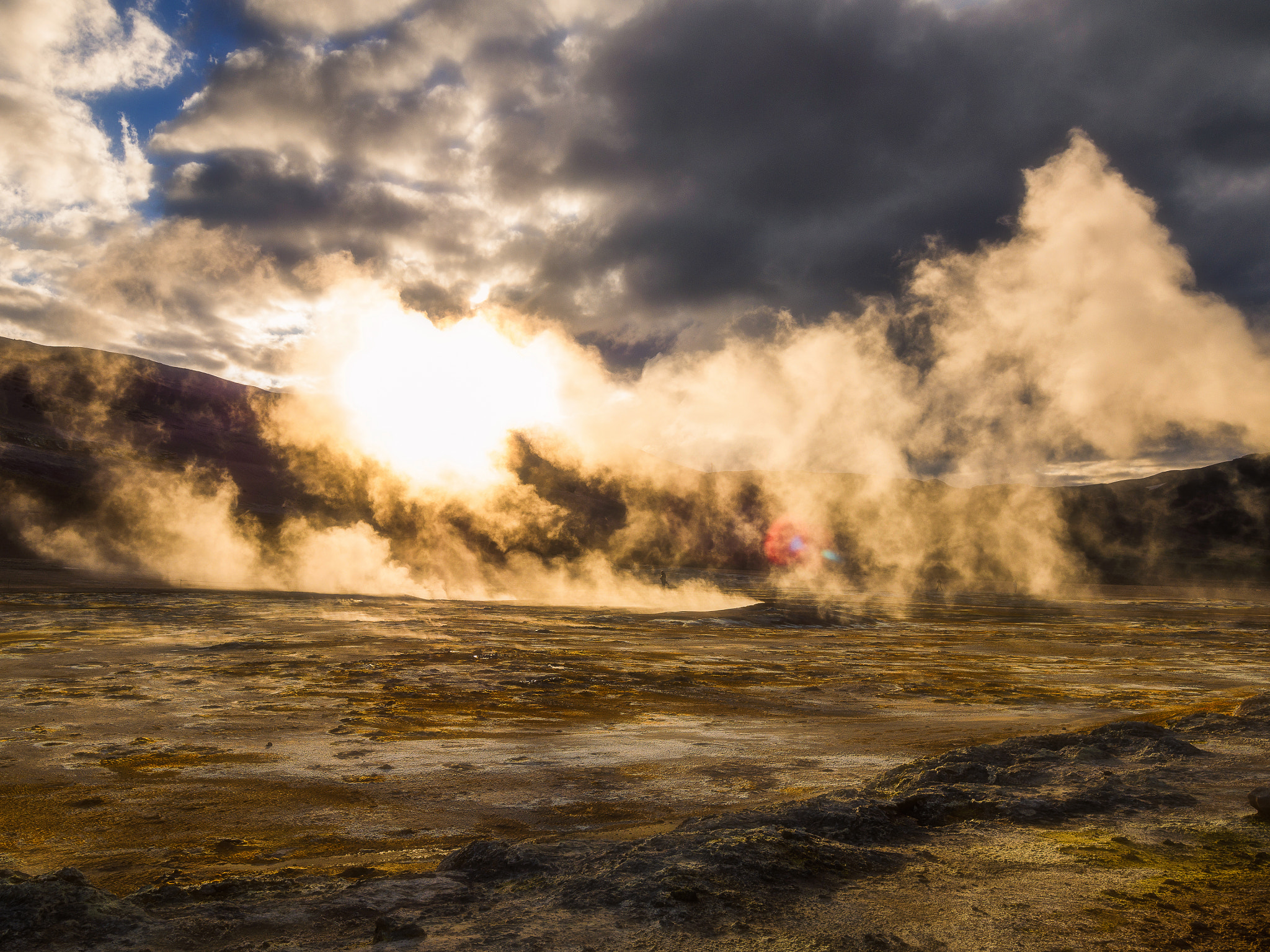 Olympus OM-D E-M5 + Olympus M.Zuiko Digital ED 7-14mm F2.8 PRO sample photo. Steaming fumarole in the namafjall solfatara field photography