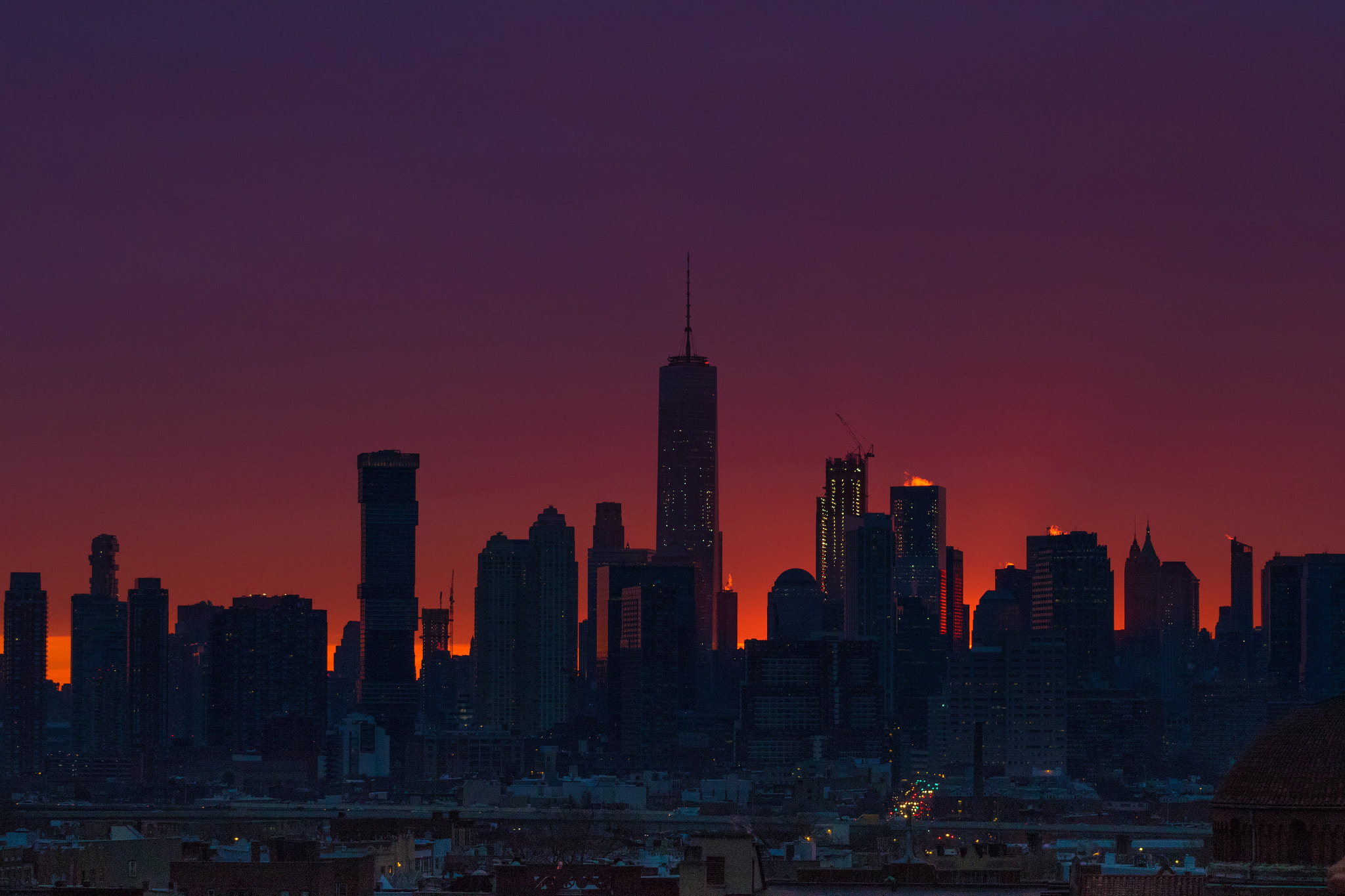 EF75-300mm f/4-5.6 sample photo. Manhattan skyline silhouette just before sunrise photography