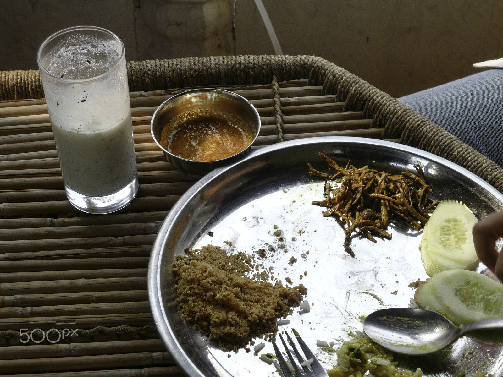 Panasonic DMC-FX100 sample photo. Enjoying a plate of rajasthani food on a steel plate on a bamboo photography