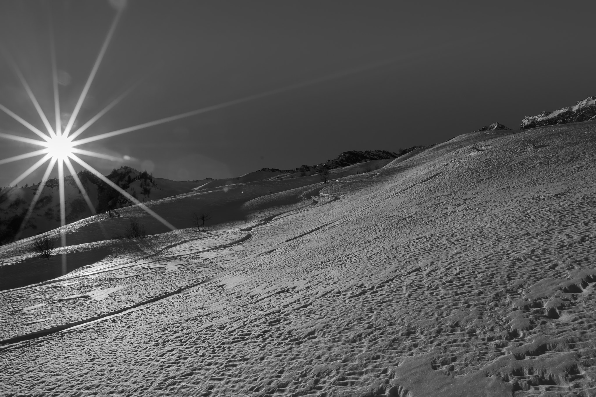Canon EF 16-35mm F2.8L II USM sample photo. Two lonely ski tracks in the snow photography