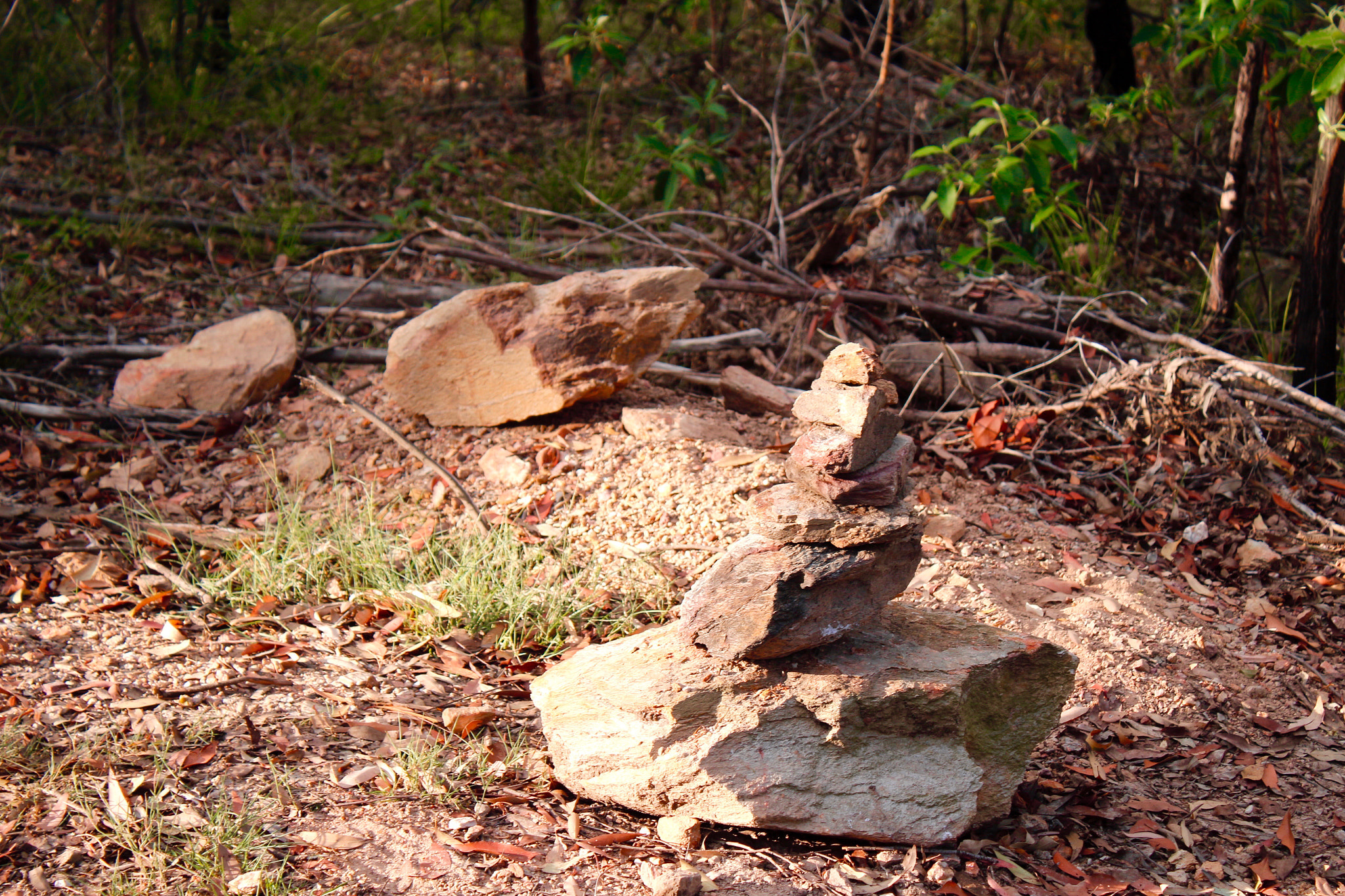 Canon EF-S 18-55mm F3.5-5.6 IS sample photo. Rock stacking in bushland photography