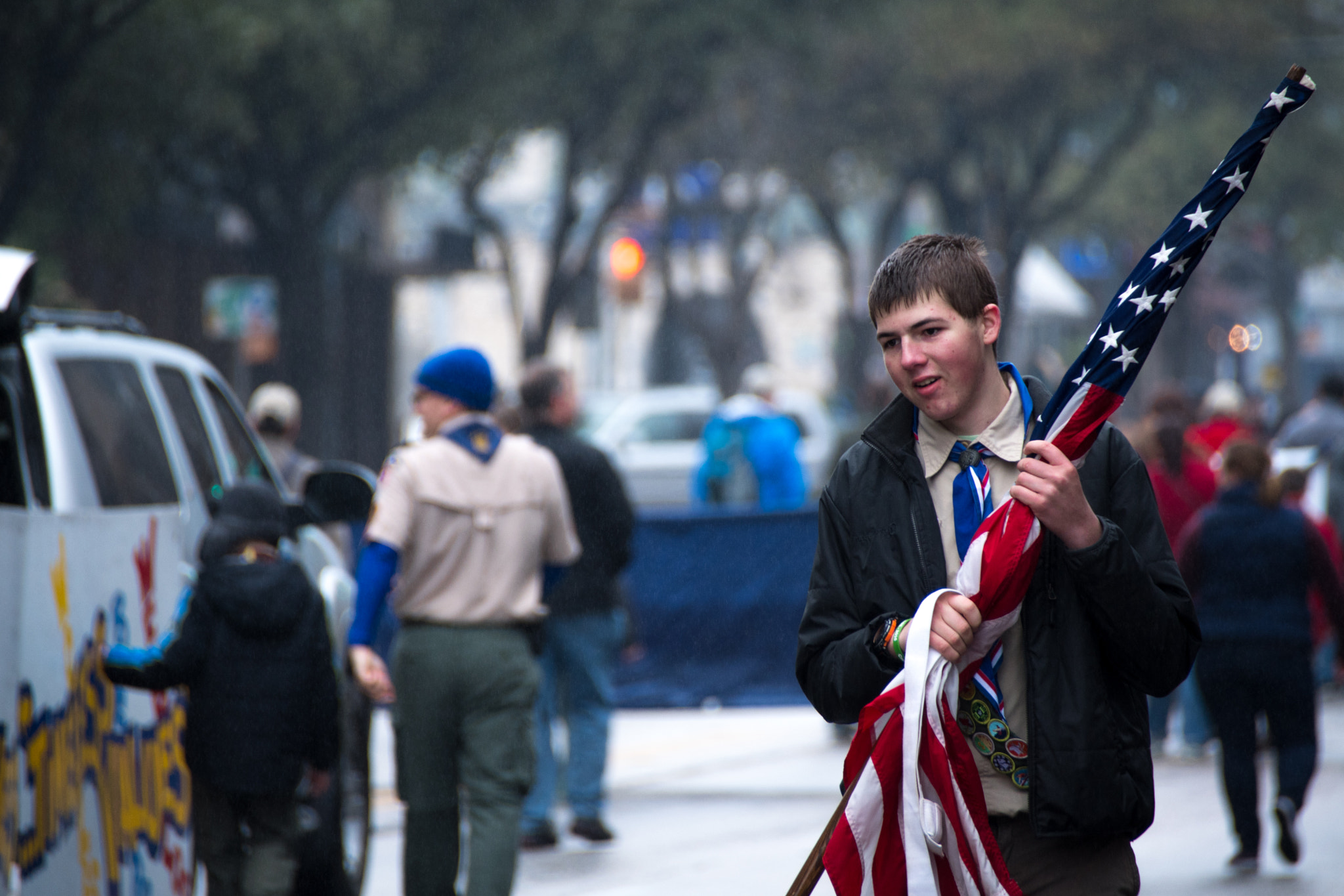 Nikon D500 sample photo. Boy scout with flag photography
