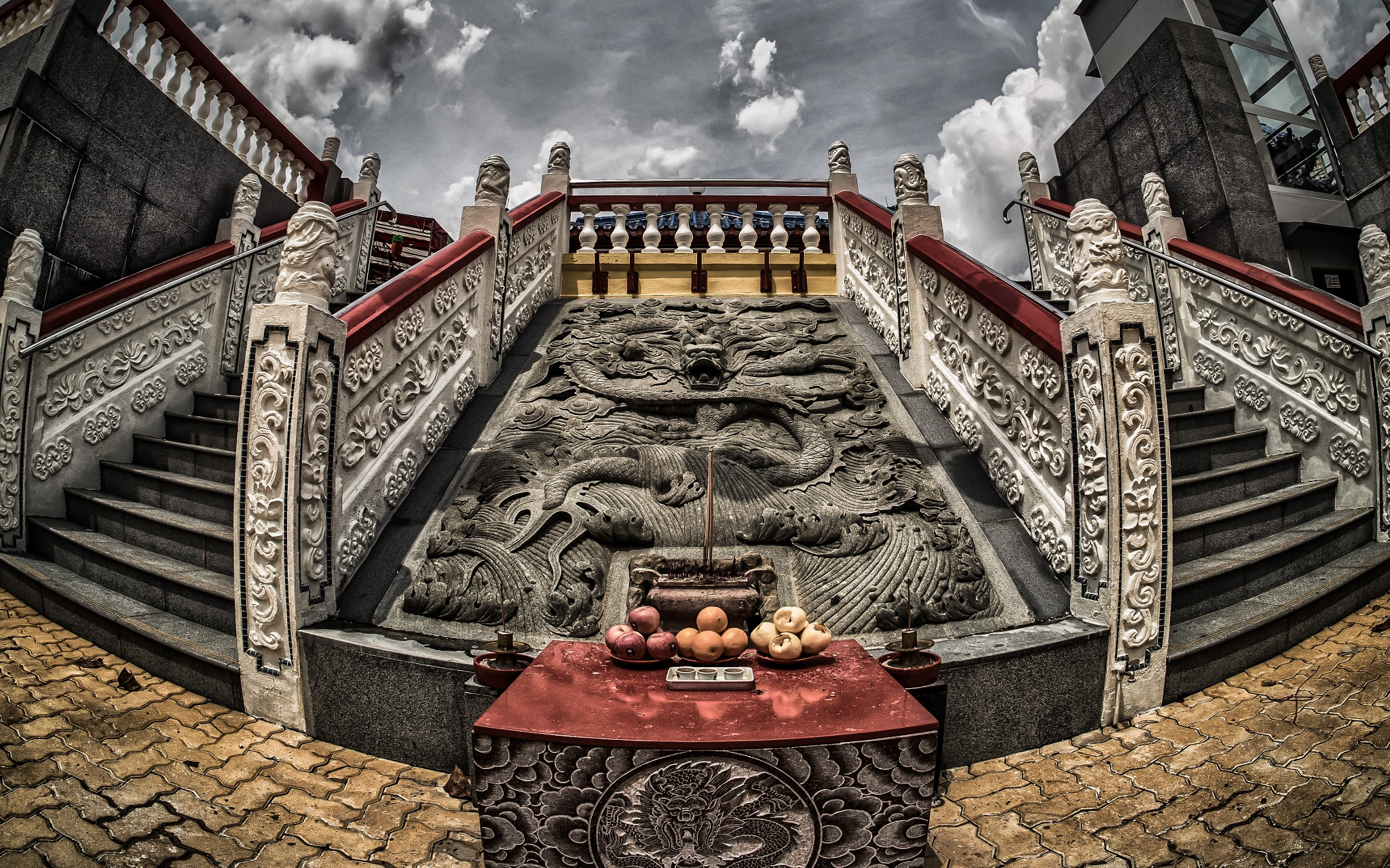 Olympus PEN-F sample photo. Taoist temple stairs photography