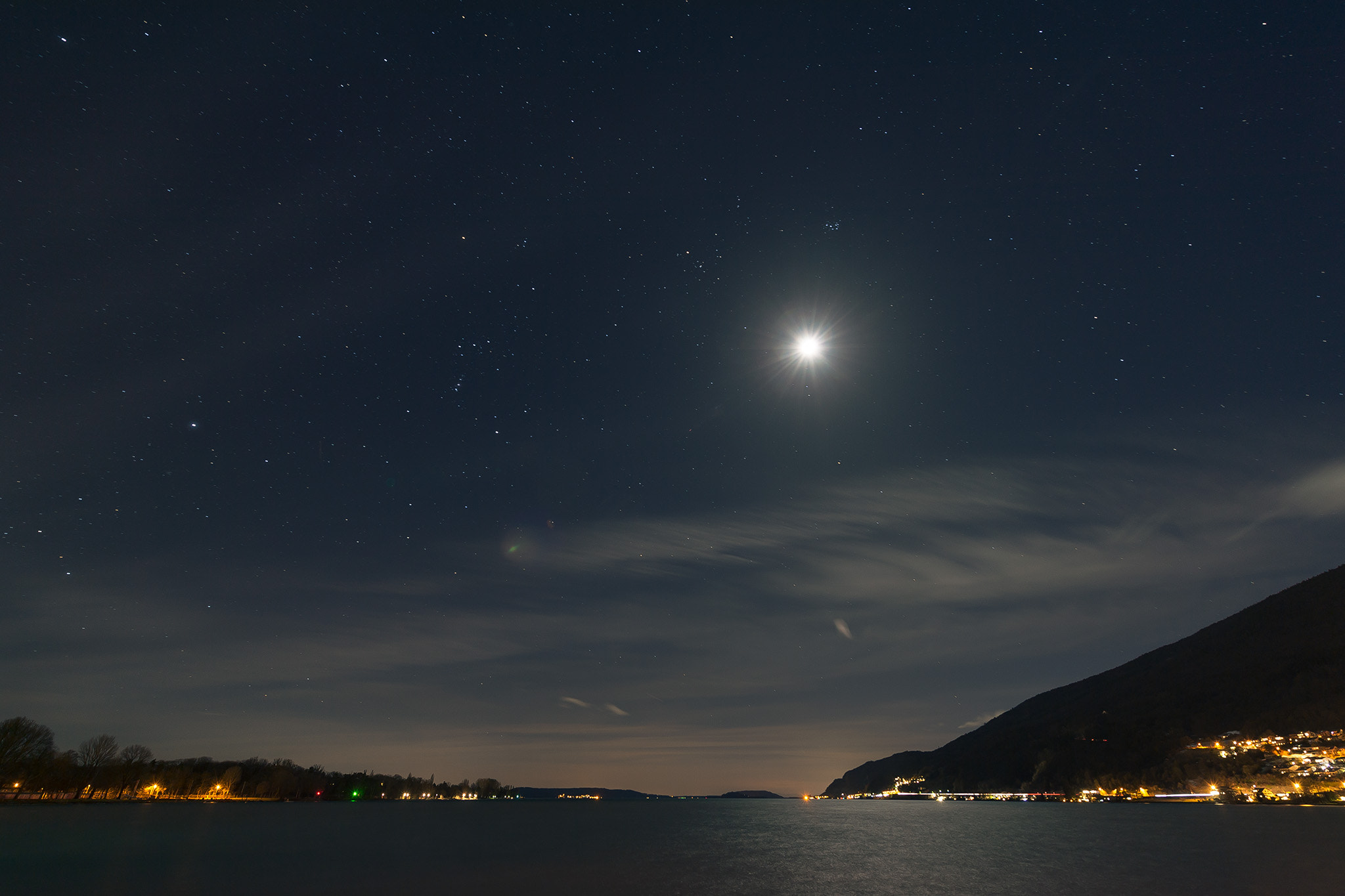 Nikon D4S sample photo. Moonshine over bielersee photography