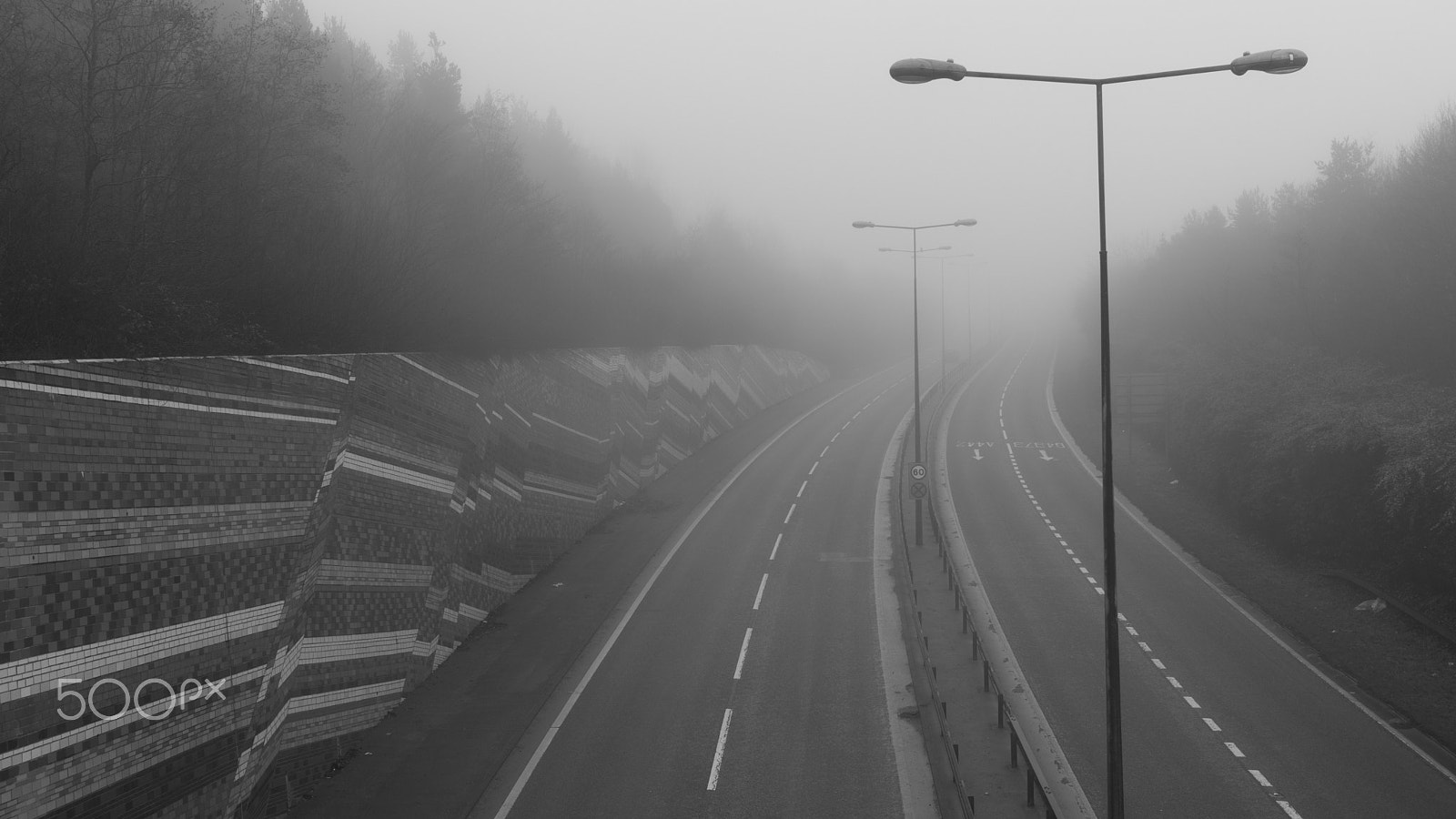Canon EF-S 24mm F2.8 STM sample photo. Morning  fog in b&w photography
