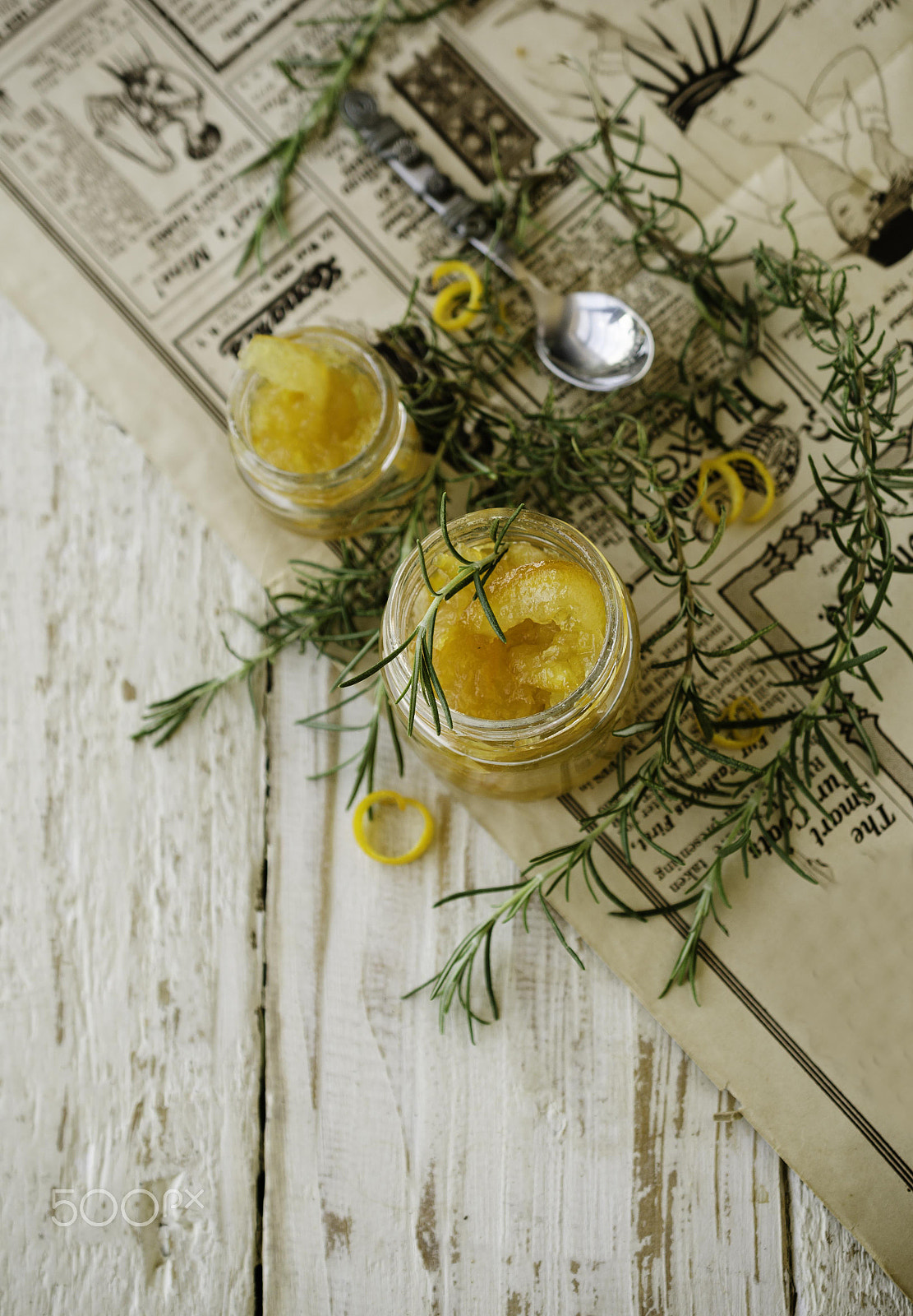 Nikon D7000 + Nikon AF-S DX Micro Nikkor 40mm F2.8 sample photo. Orange marmalade in small glass jars with rosemary, selective focus photography