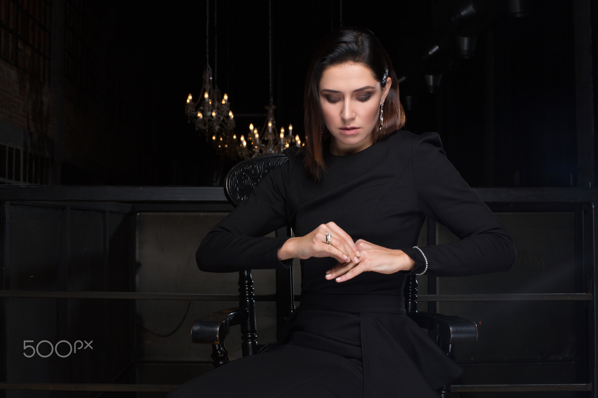 Woman Deep in Thought. Gold and Diamond Jewelry