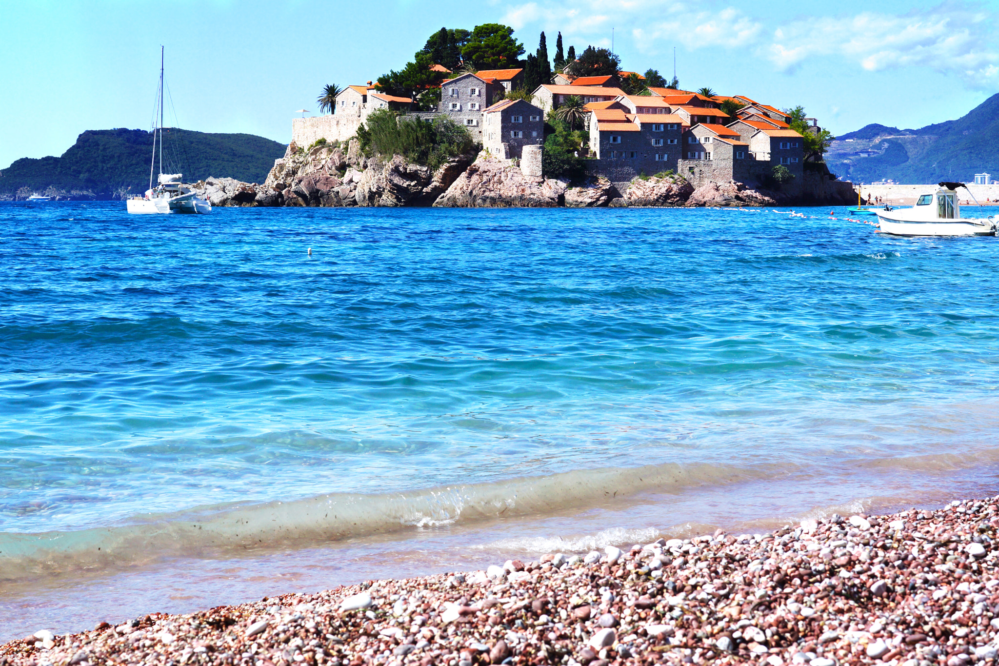 Sony SLT-A65 (SLT-A65V) sample photo. Montenegro's a major tourist attraction - the island of sveti stefan left the beach, the blue... photography