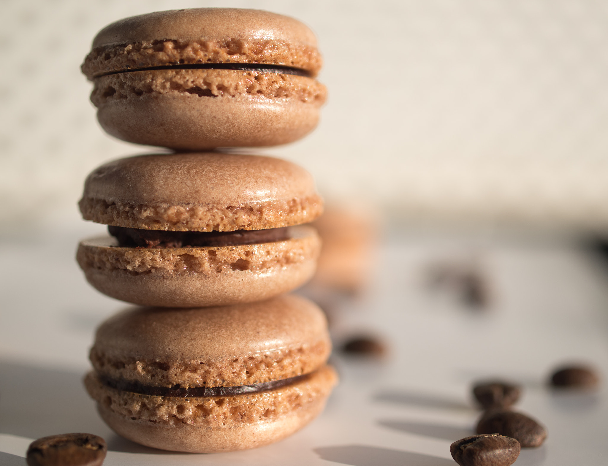 Pentax K-S2 sample photo. Mocha-chocolate macarons. french cookies, sweets. photography