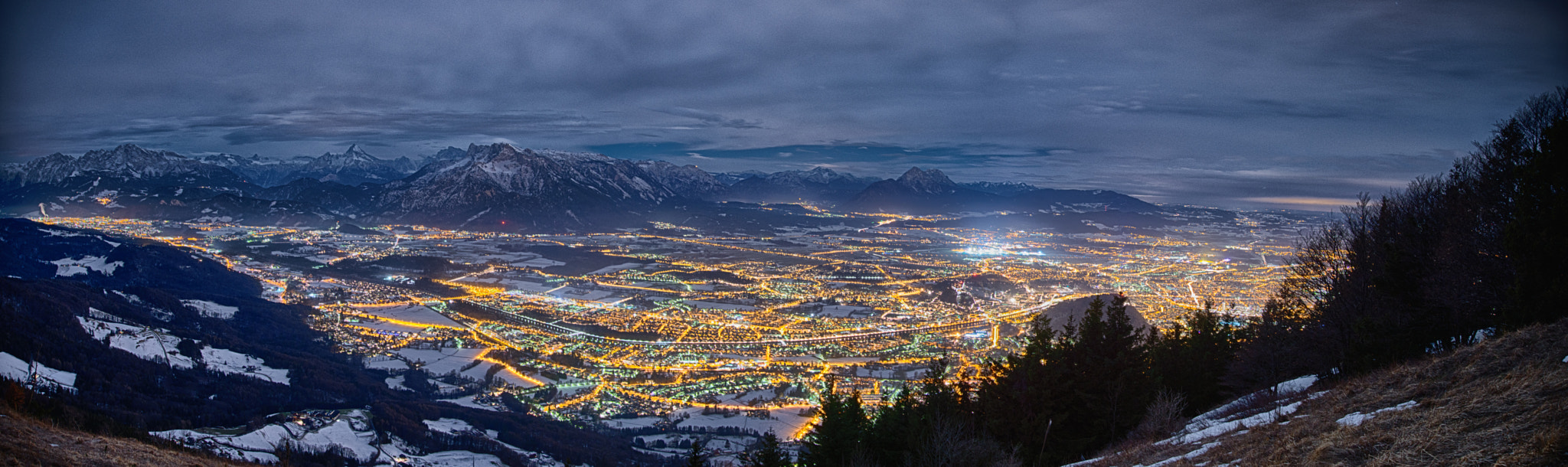 Nikon D800 + Sigma 24-105mm F4 DG OS HSM Art sample photo. View from the mountains over the city of salzburg autria at night photography