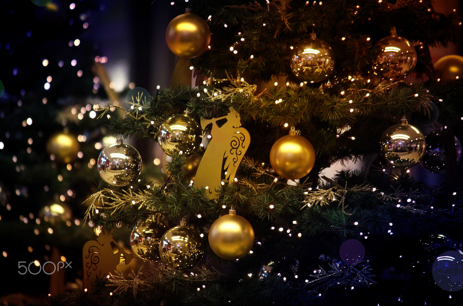 Nikon D5100 sample photo. Christmas decorations on the branches fir photography