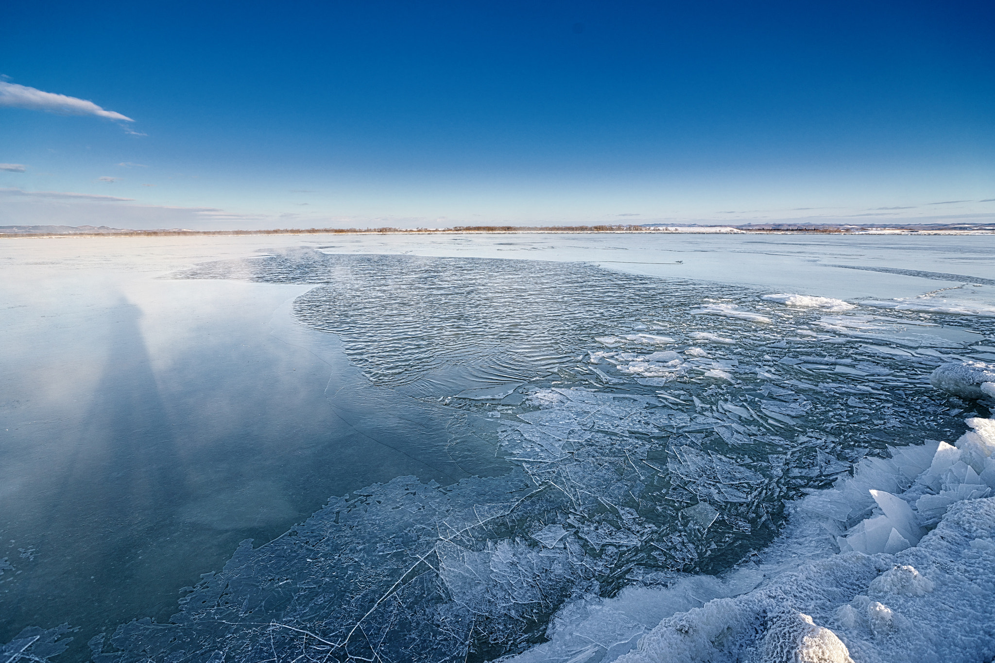 Sony a99 II sample photo. Shadow on the ice river photography