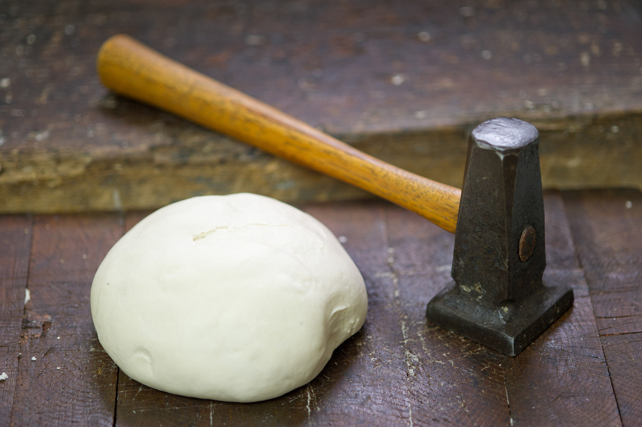 Nikon D3S sample photo. Metal mallet and dough ball for beaten biscuits photography