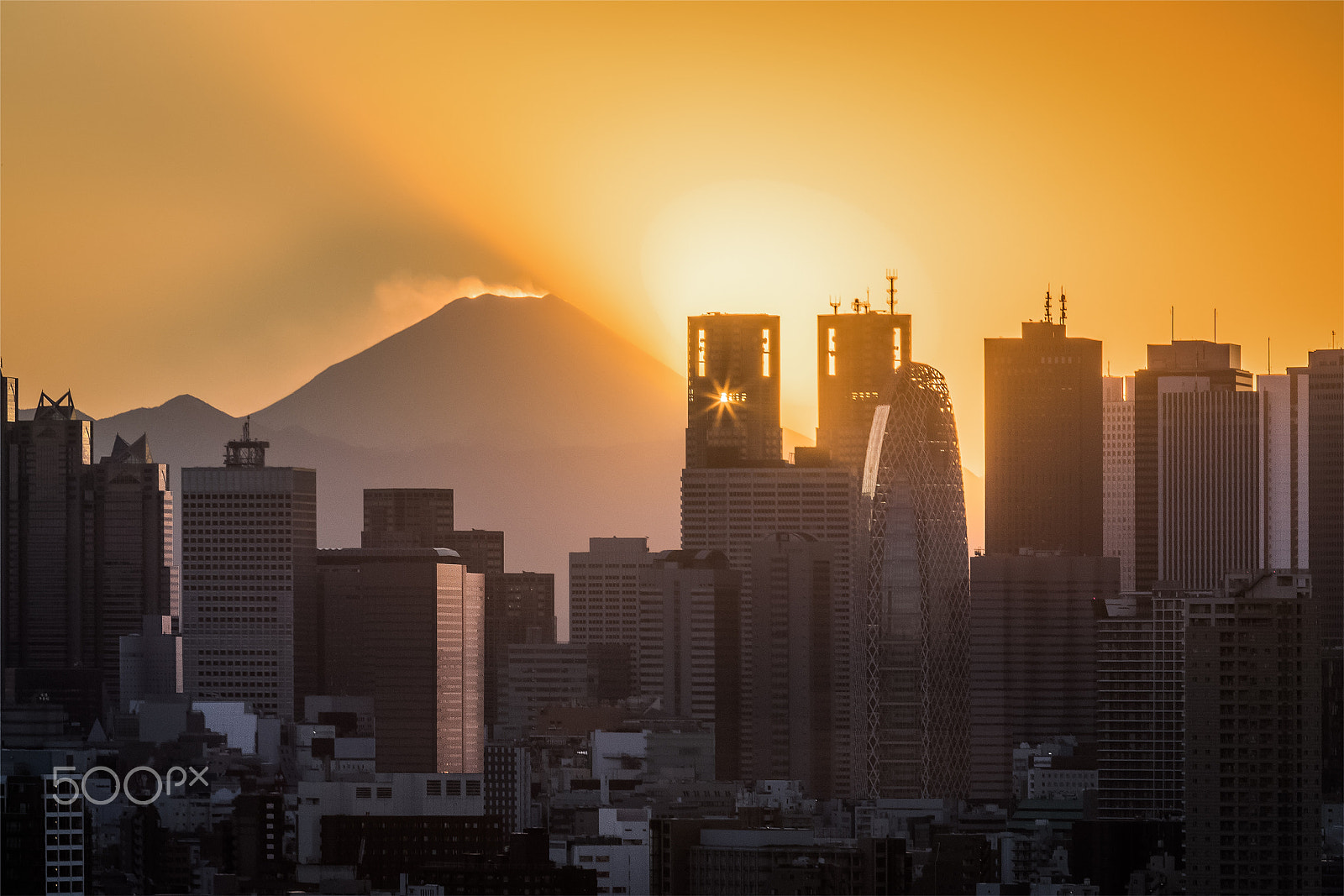 Canon EOS-1D X Mark II sample photo. Tokyo shinjuku building with top of mountain fuji at sunset photography