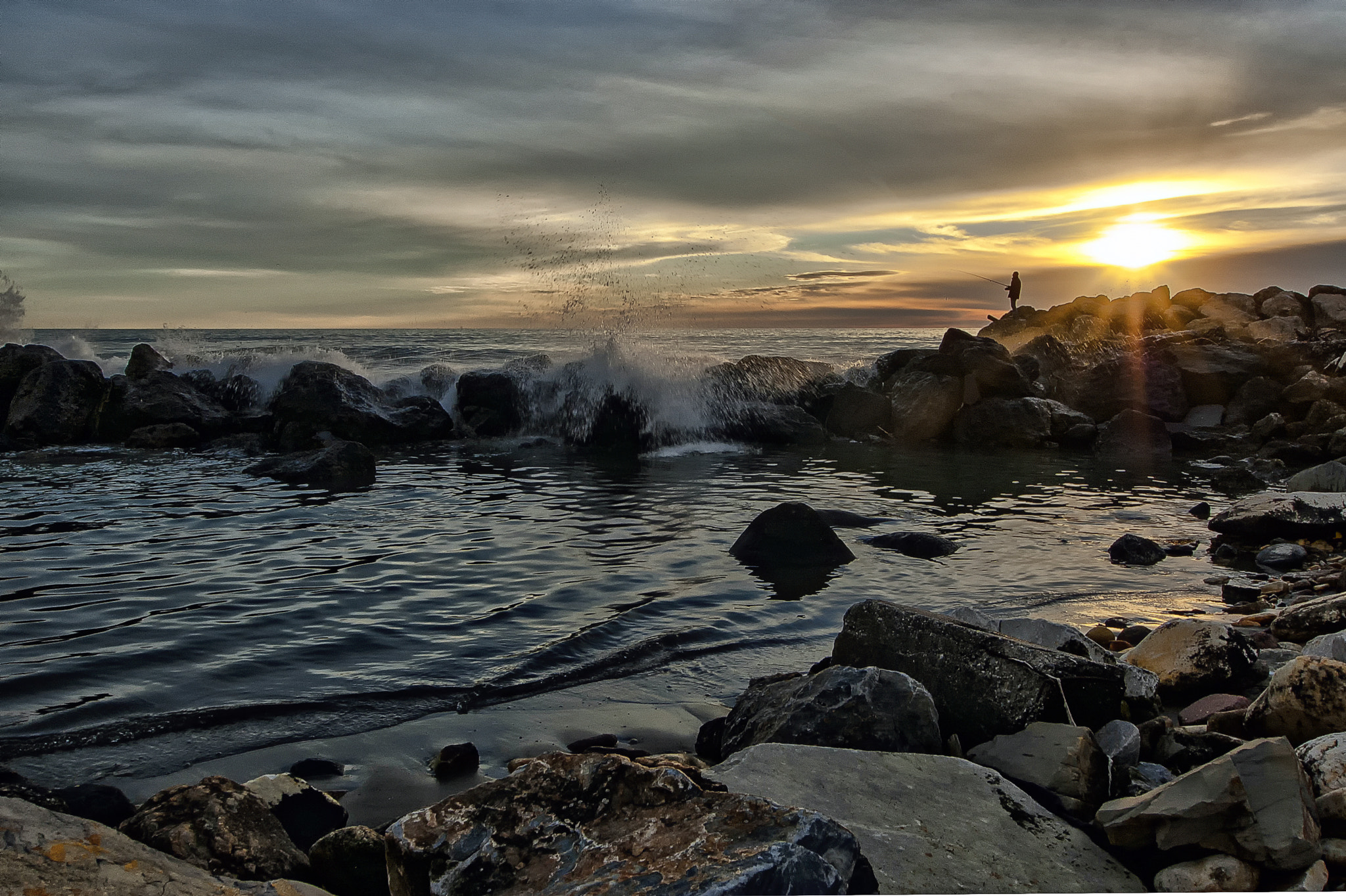 Nikon D50 + Sigma 10-20mm F3.5 EX DC HSM sample photo. Fisherman at sunset photography