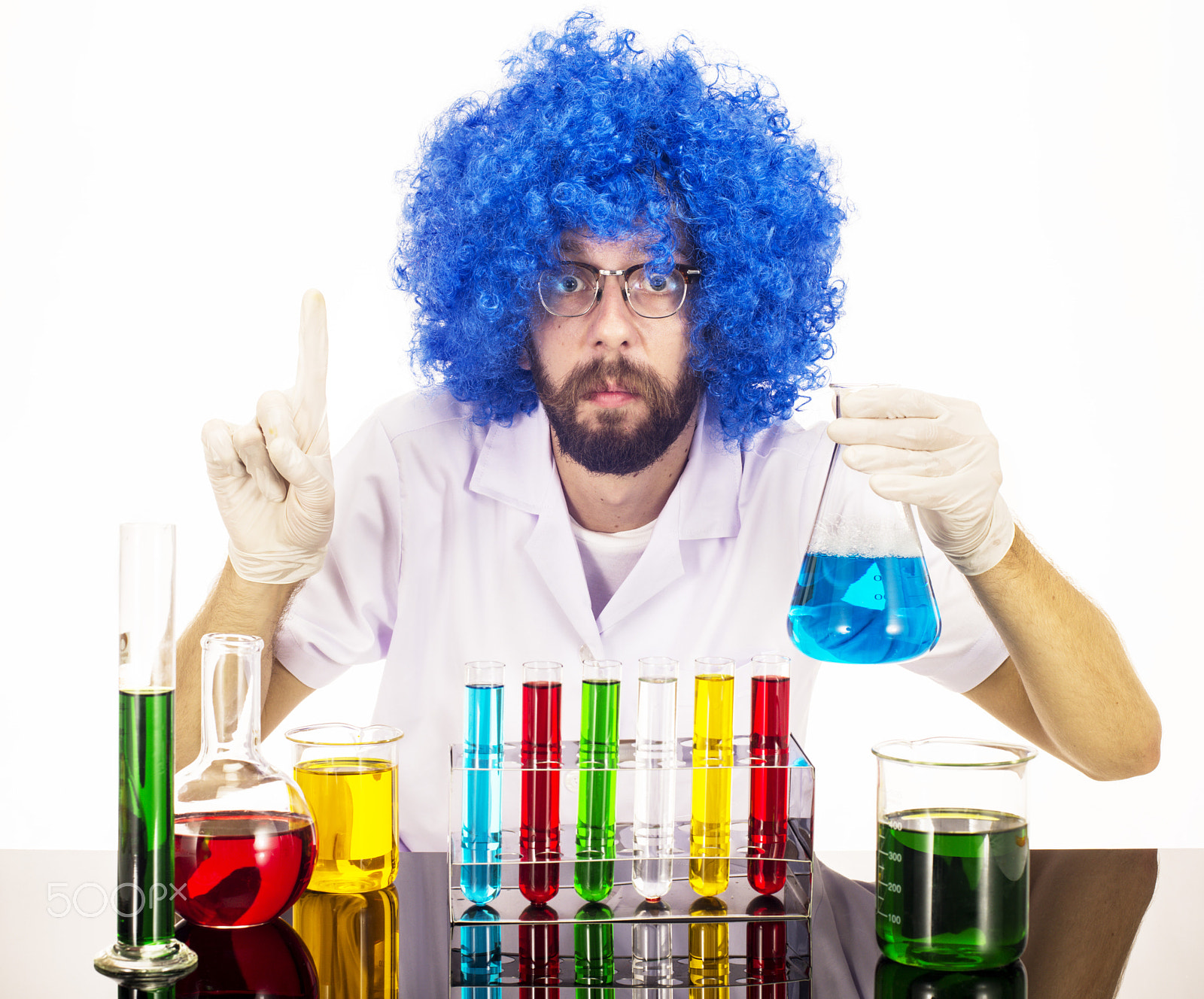 Nikon D800 + Nikon AF Nikkor 50mm F1.4D sample photo. Blue wig mad scientist photography
