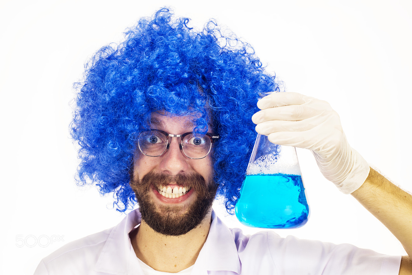 Nikon D800 + Nikon AF Nikkor 50mm F1.4D sample photo. Blue wig mad scientist photography