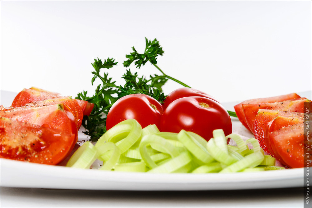 Sony a99 II sample photo. Plate with fresh vegetables, tomatos etc. photography