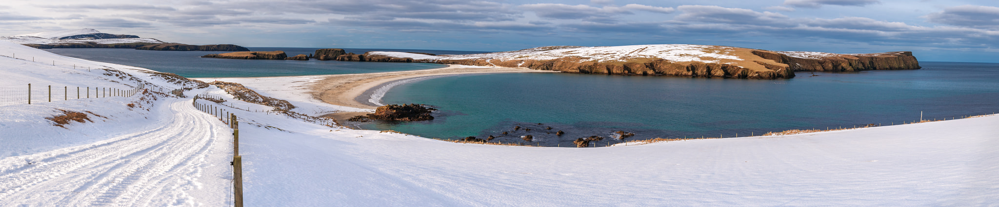 Nikon D3 sample photo. Snow covered st. ninian's beach panorama photography