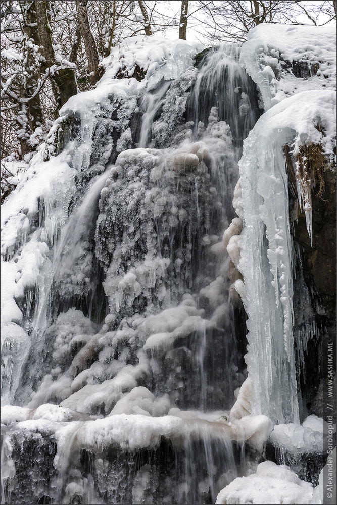 Sony a99 II sample photo. Beautiful icy waterfall in the forest. vosges mountains. photography