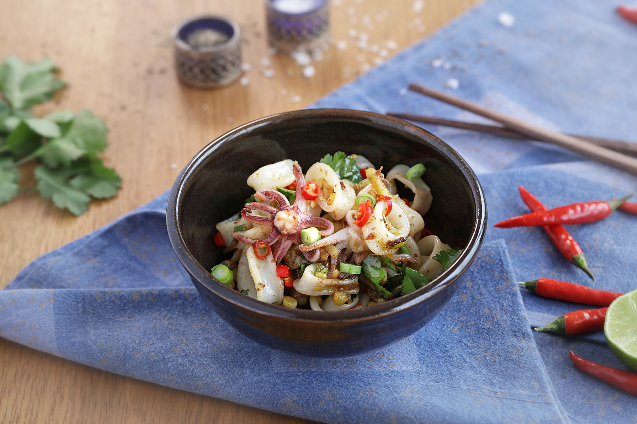 Canon EOS 5DS sample photo. Chilli, ginger, garlic & coriander squid photography