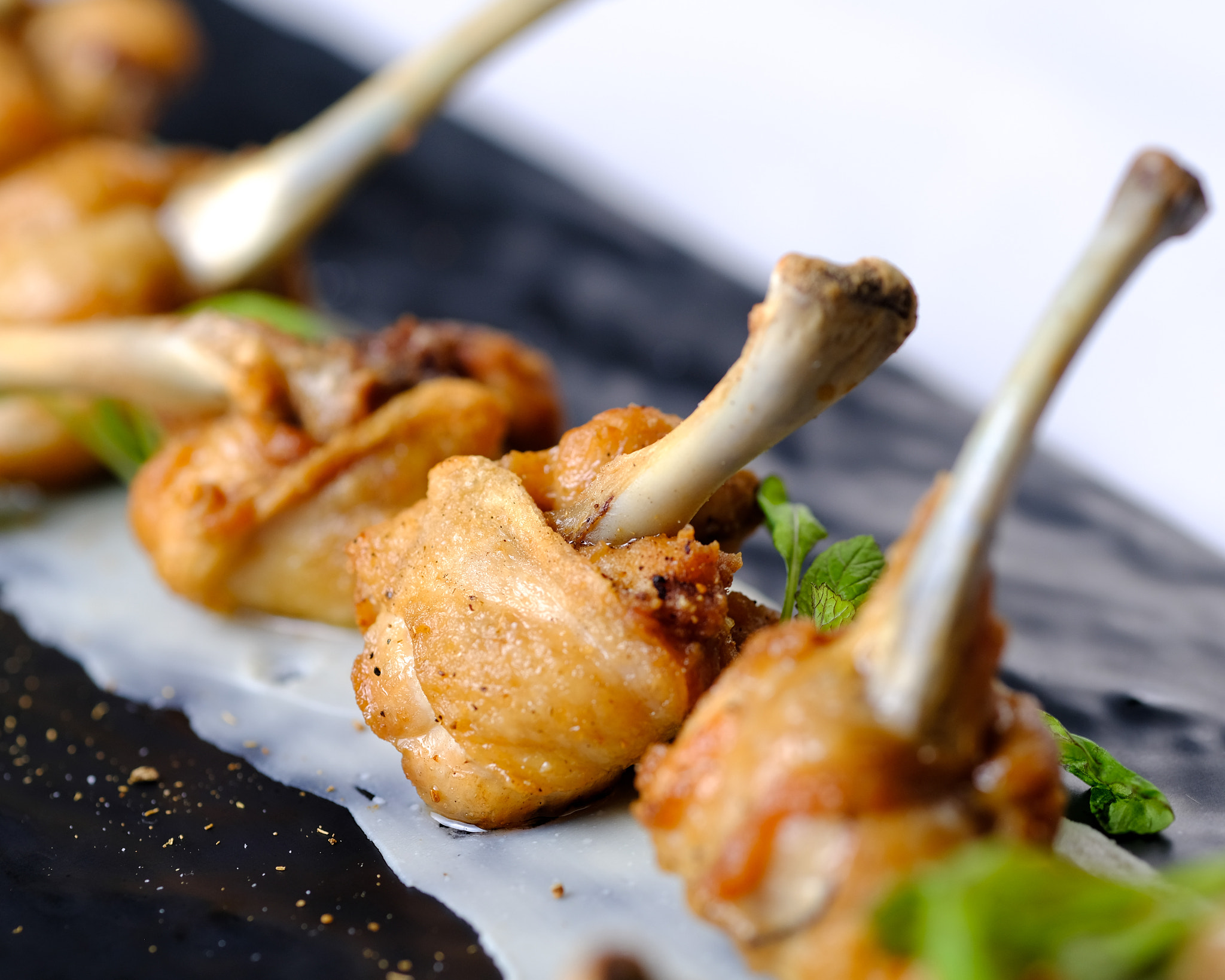 Fujifilm X-Pro2 + Fujifilm XF 90mm F2 R LM WR sample photo. Fennel seed spiced chicken drumette photography