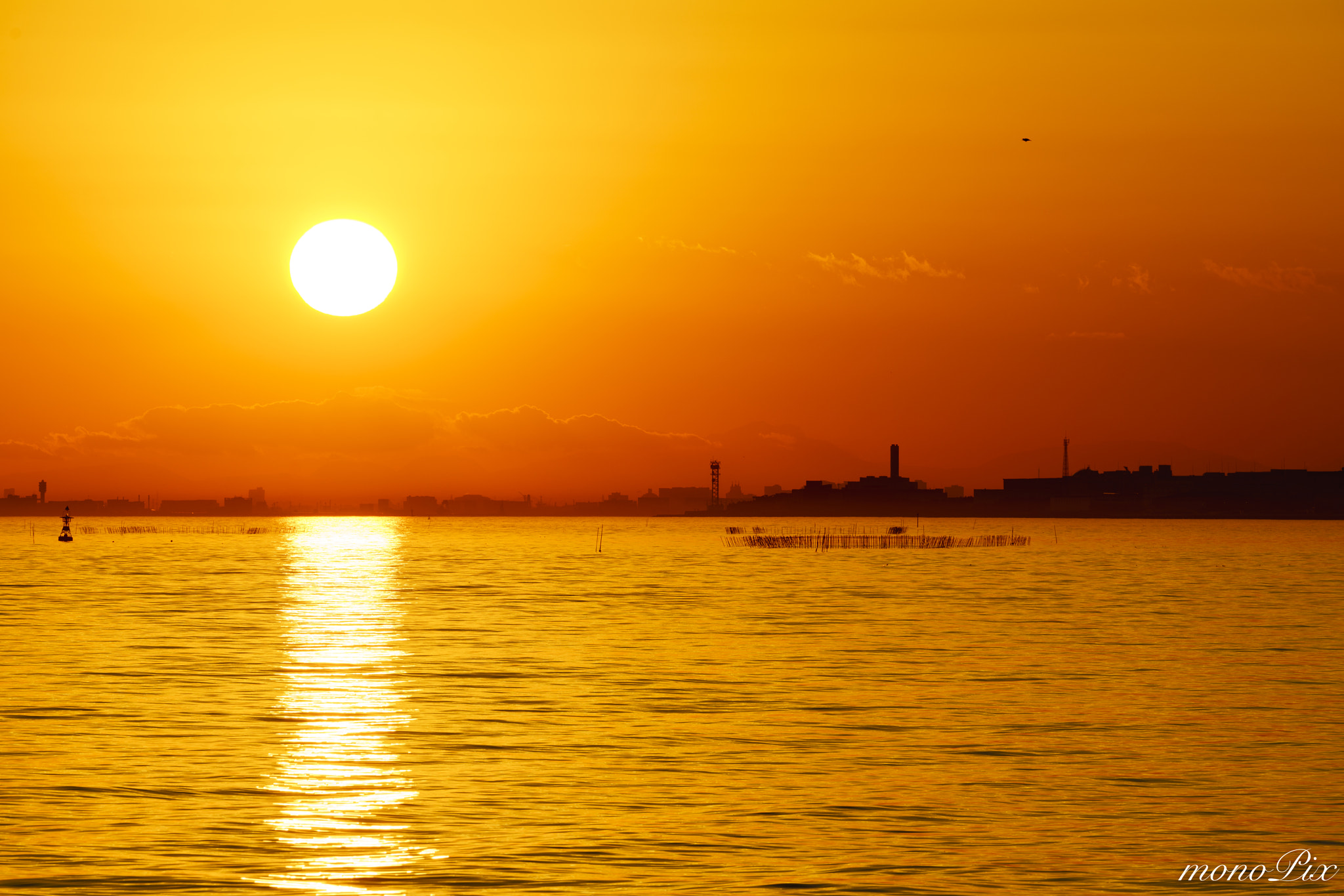 Sony a7R II + Canon EF 70-300mm F4-5.6L IS USM sample photo. Sunset over tokyo bay photography