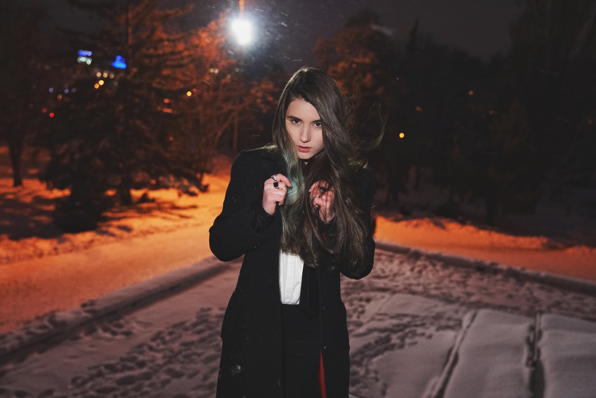 Sony FE 24-70mm F2.8 GM sample photo. Katherina - a snowy night photography