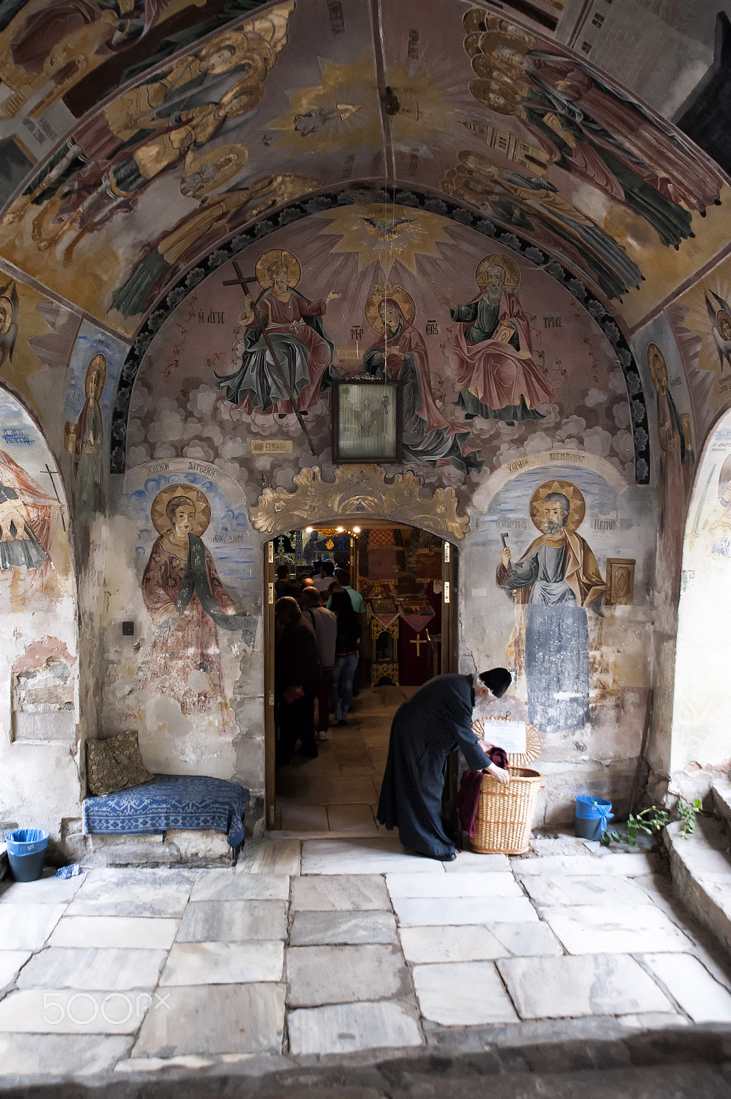 Nikon D700 + Tamron SP 24-70mm F2.8 Di VC USD sample photo. Orthodox monk at the entrance of the church photography